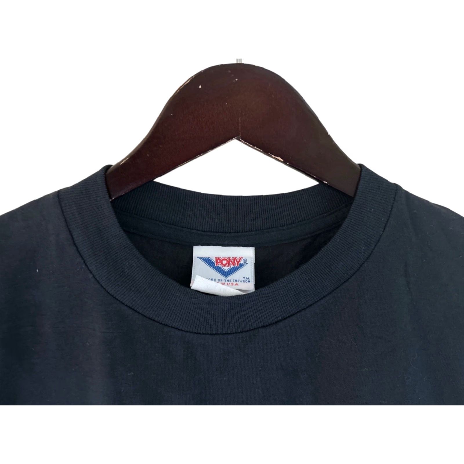 PONY VINTAGE PONY T-SHIRT Mens Black 90s Crew Neck NOS NWT Single Stitch White Graphic 19" Across 29" Long Size US M / EU 48-50 / 2 - 4 Thumbnail