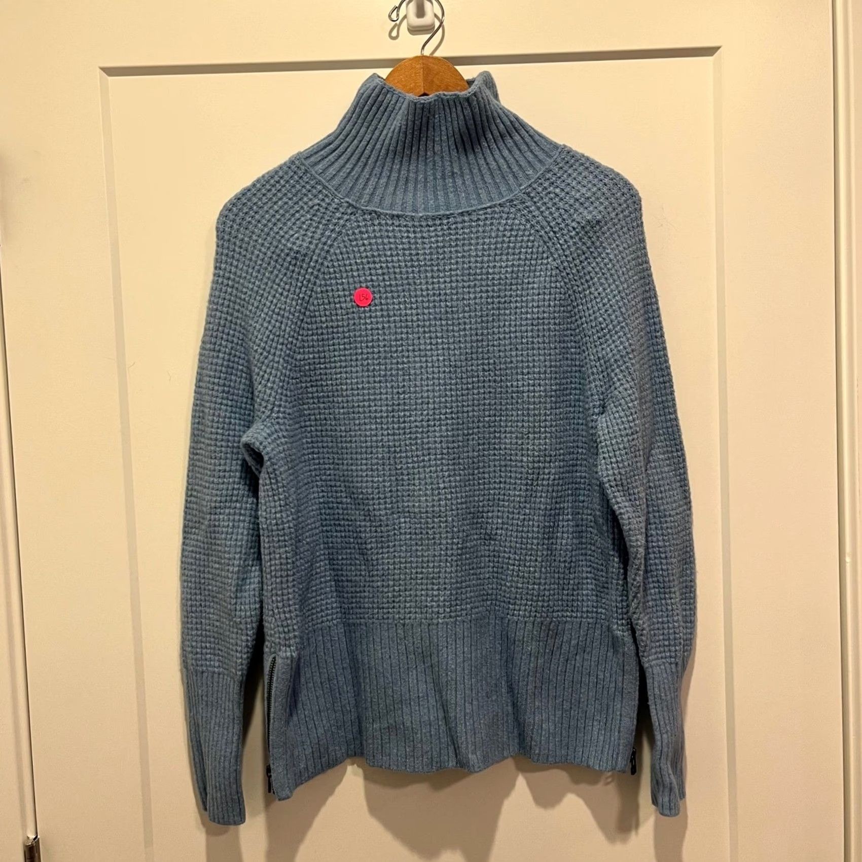 Vintage L.L. Bean Women Waffle Knit Turtleneck Pullover Side Zip Sweater Blue Large Size L / US 10 / IT 46 - 2 Thumbnail