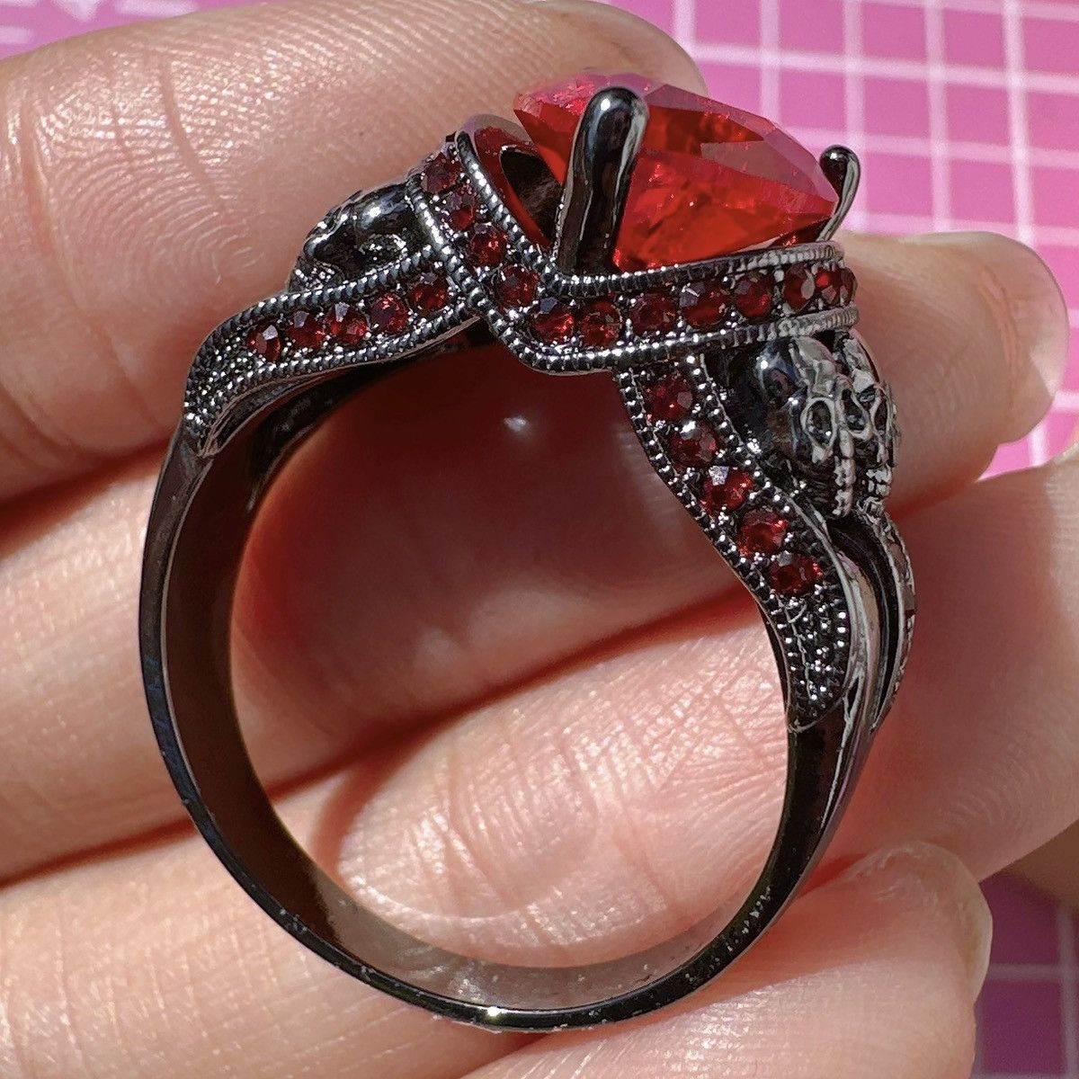 Designer Ed Force red diamond crystal paved black tone skeleton Size ONE SIZE - 5 Thumbnail