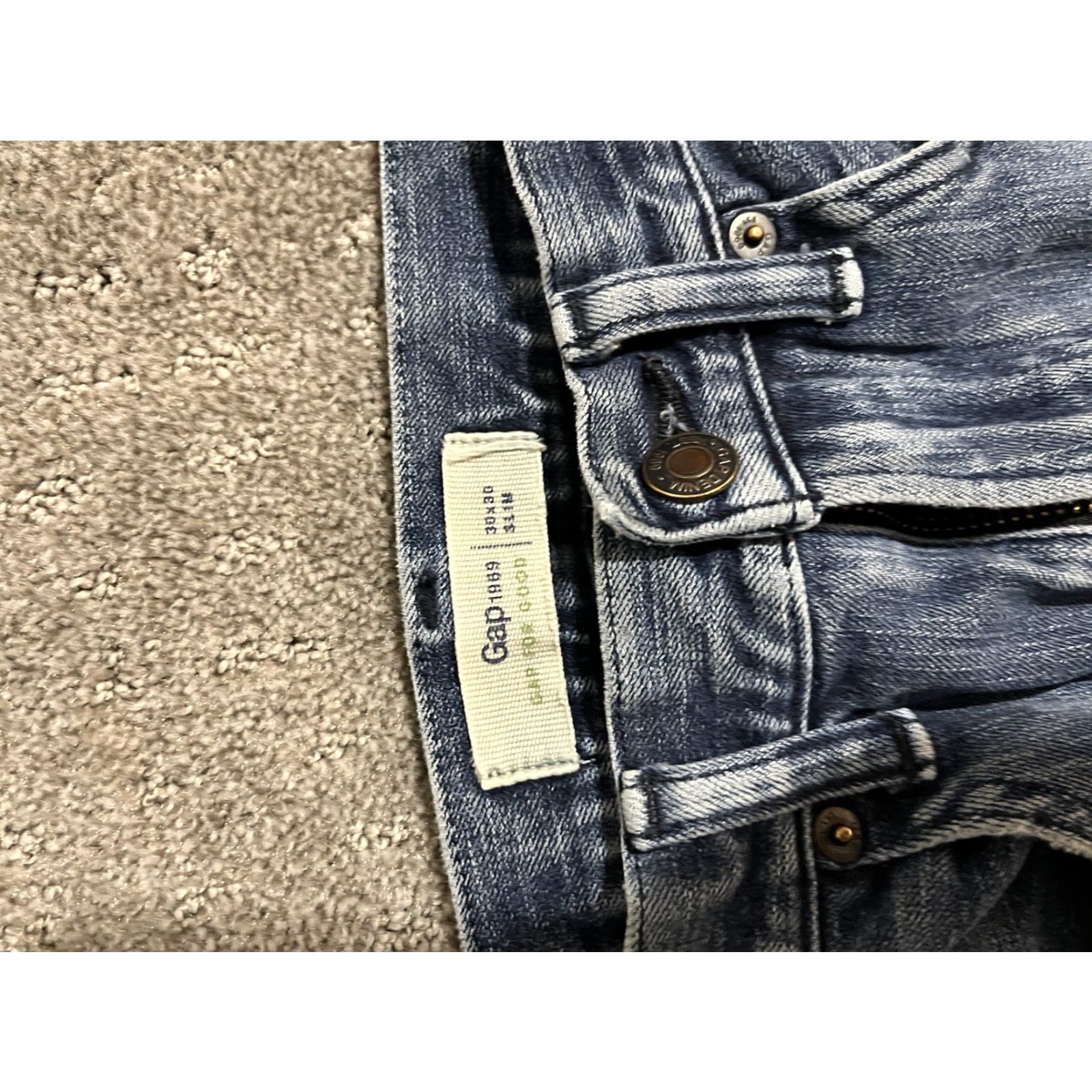 Gap Gap Slim Fit Jeans Men 30x30 Dark Wash Denim 5-Pocket Solid Straight 1969 For Good Distressed Blue Distressed Size US 30 / EU 46 - 6 Thumbnail