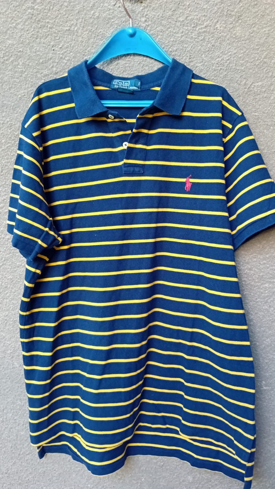 Polo Ralph Lauren × Vintage Polo Ralph Lauren Custom Fit Blue Yellow Striped Polo tee XL Size US XL / EU 56 / 4 - 1 Thumbnail