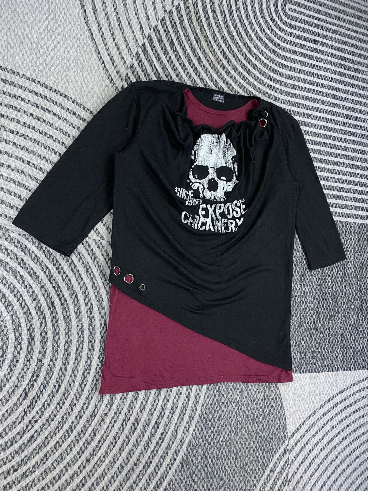 14th Addiction Vintage Hovering Black Maroon Layered Skull Punk Shirt Size M / US 6-8 / IT 42-44 - 3 Thumbnail