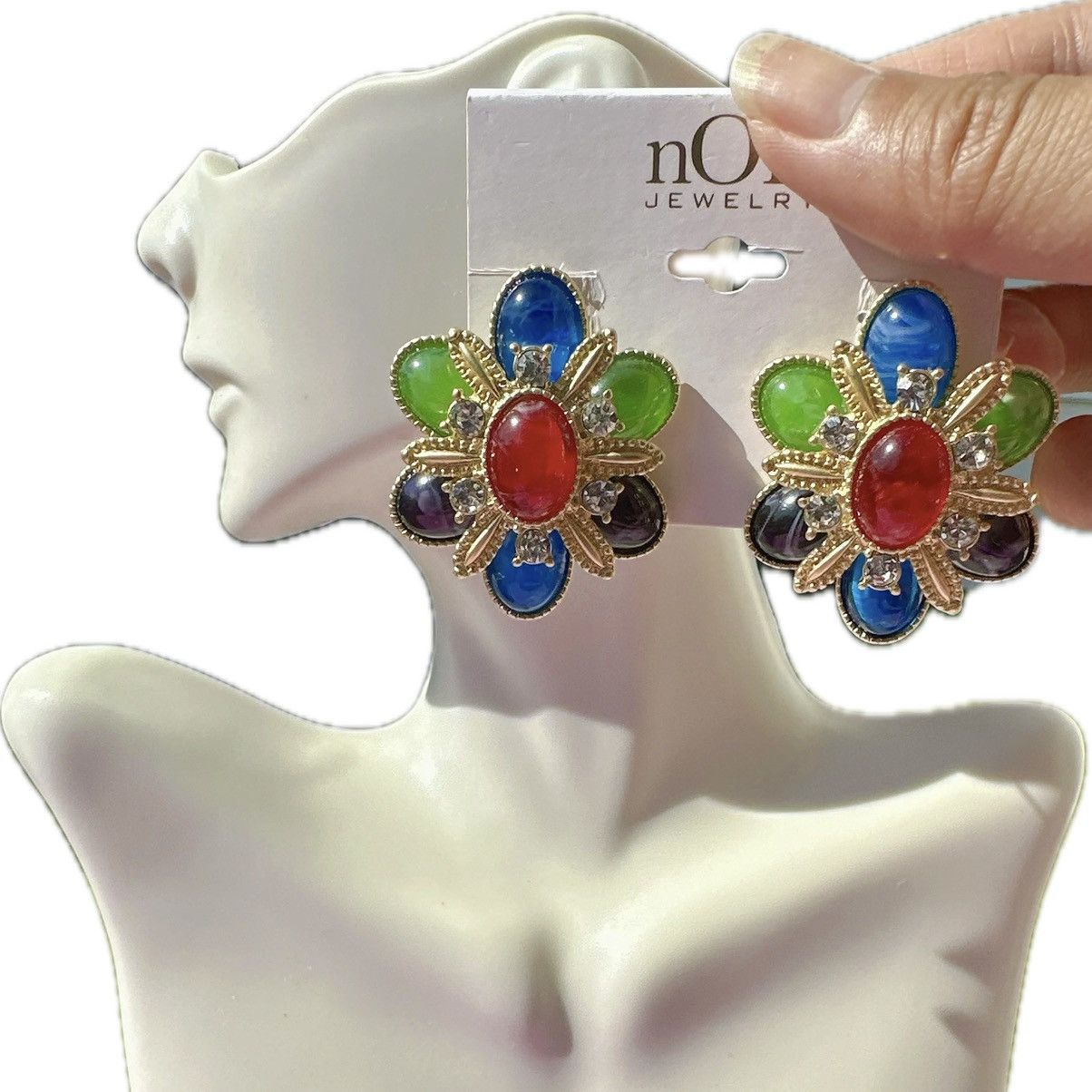 Designer Noir gold tone Multicolor beads Statement Earrings diamond Size ONE SIZE - 1 Thumbnail