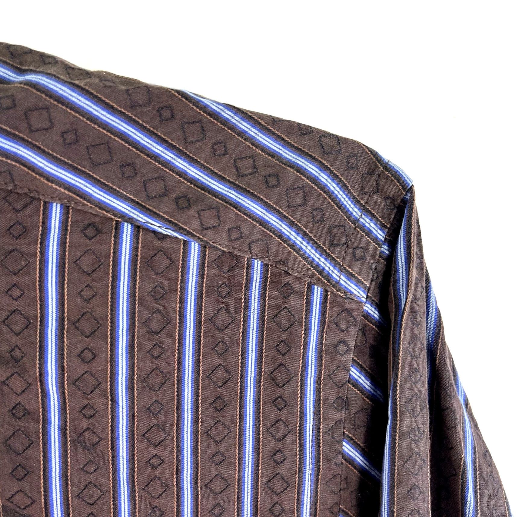 BUGATCHI VINTAGE Bugatchi Uomo Striped Button-Up Shirt Men's Medium Brown Casual All Seasons Size US M / EU 48-50 / 2 - 2 Thumbnail