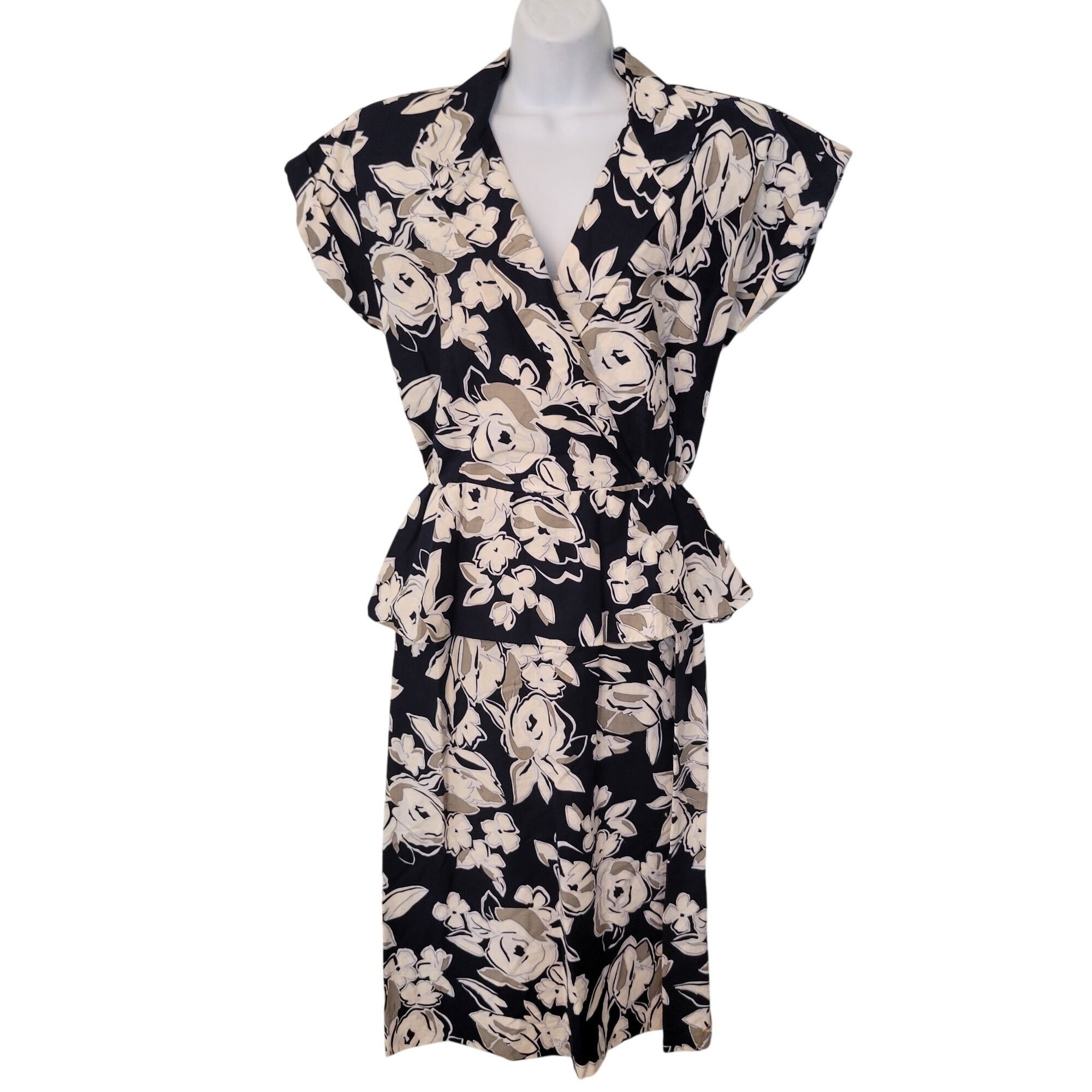 Other Vintage 1940s Peplum Blue Floral Midi Tea Dress 14 Retro Pin Size XL / US 12-14 / IT 48-50 - 1 Thumbnail