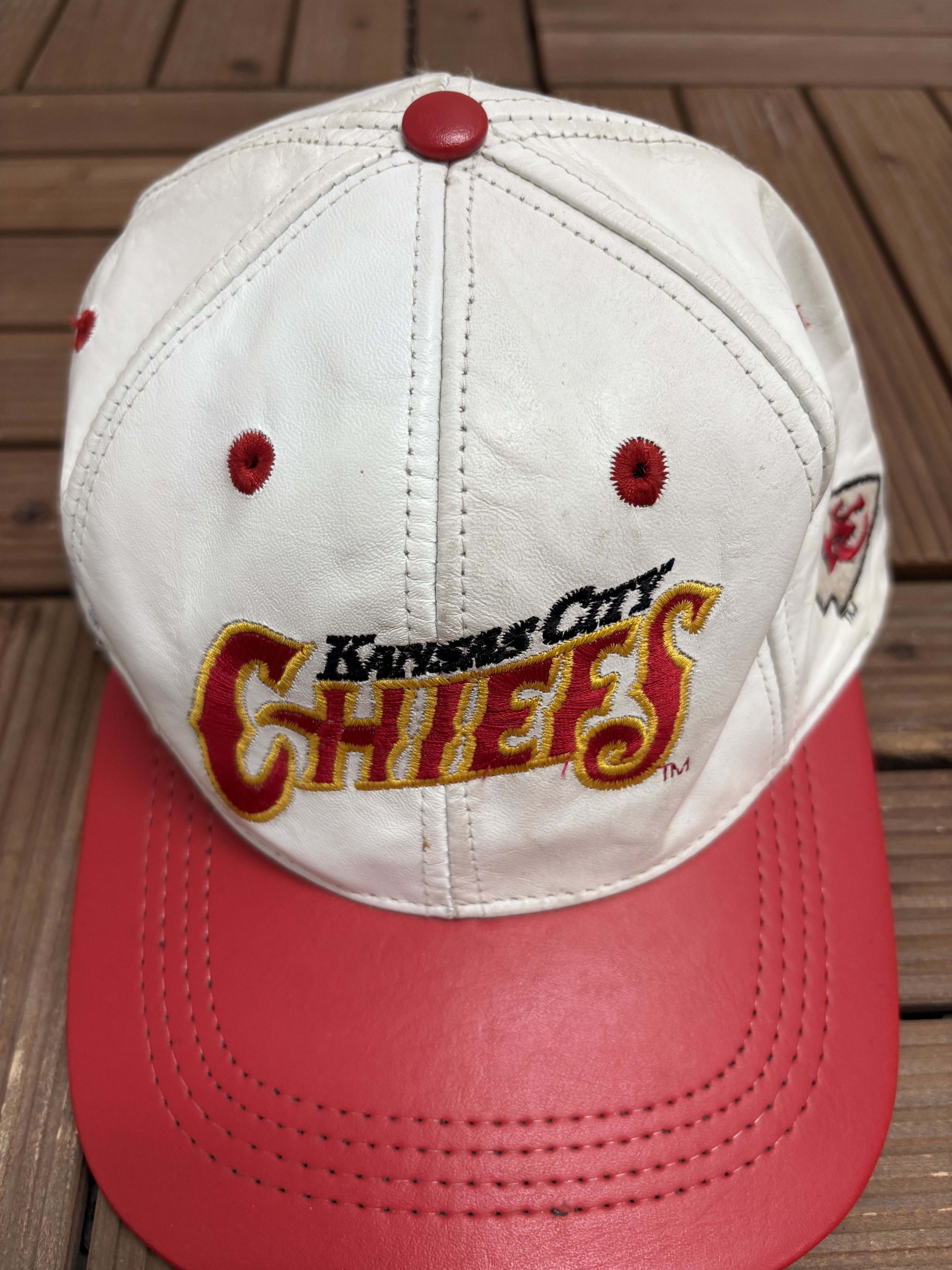 Vintage Kansas City Chiefs Embroidered Vintage Leather Snap Back Hat Size ONE SIZE - 3 Thumbnail