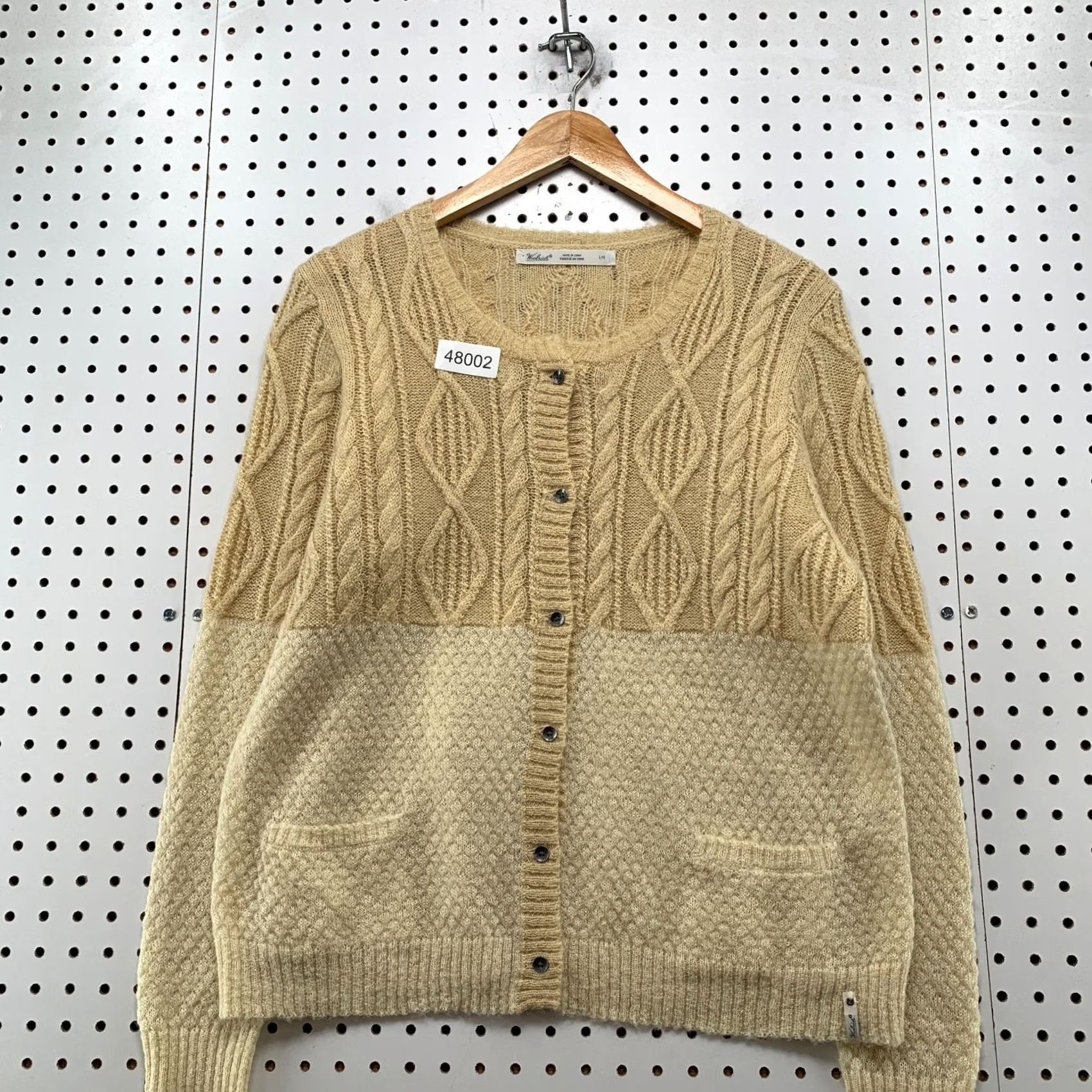 Vintage Woolrich Wool Mohair Cardigan Sweater Womens Large Beige Cable Knit Two Tone Size L / US 10 / IT 46 - 4 Thumbnail