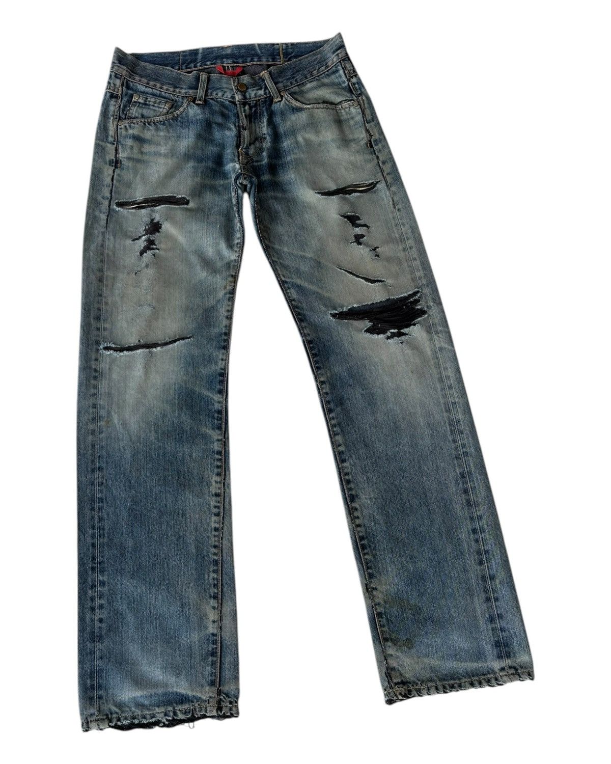 Kapital THRASHED🔥EDWIN 503SS RIPPED MUD DISTRESSED DENIM JEANS Size US 34 / EU 50 - 3 Thumbnail