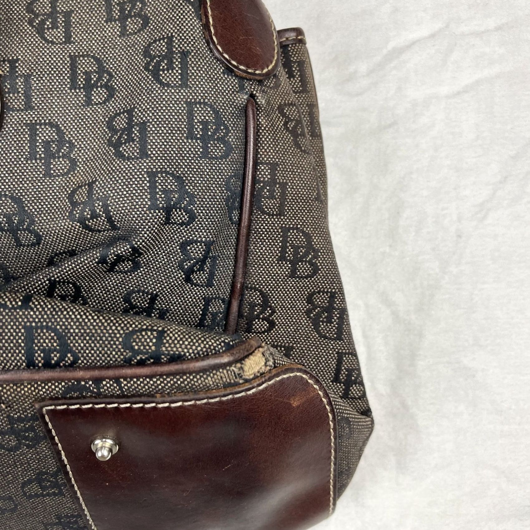 Dooney & Bourke Dooney & Bourke Tote Bag Womens Brown Logo Canvas Leather Shoulder Purse Tote Bag Monogram DB Size ONE SIZE - 6 Thumbnail
