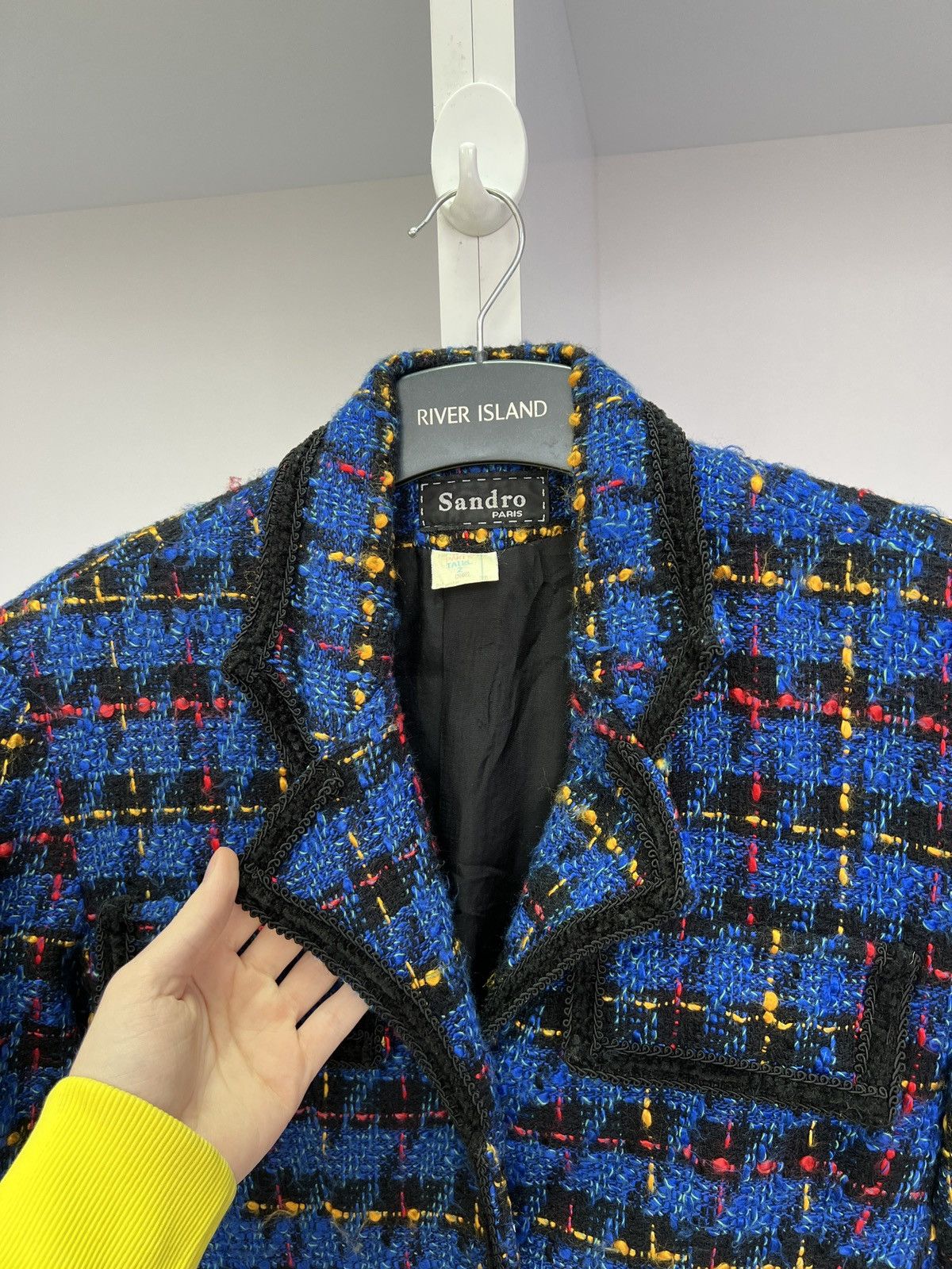 Designer × Sandro × Vintage Vintage Sandro Paris Reversible Floral Knit Blue Blazer Size M / US 6-8 / IT 42-44 - 7 Thumbnail