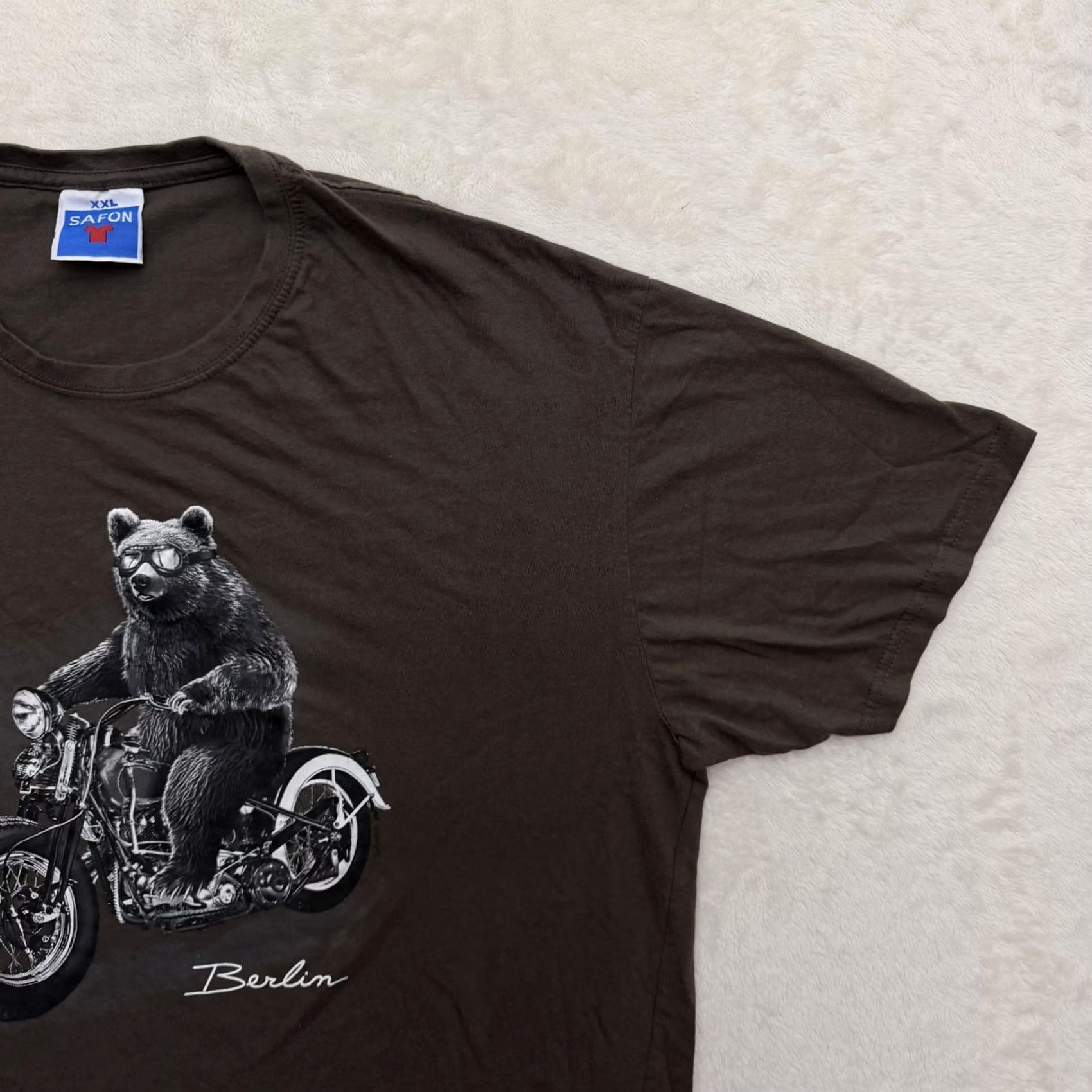 Vintage Safon Shirt Mens 2XL Brown Berlin Bear Motorcycle Graphic T-Shirt Tee Streetwear Size US XXL / EU 58 / 5 - 4 Thumbnail