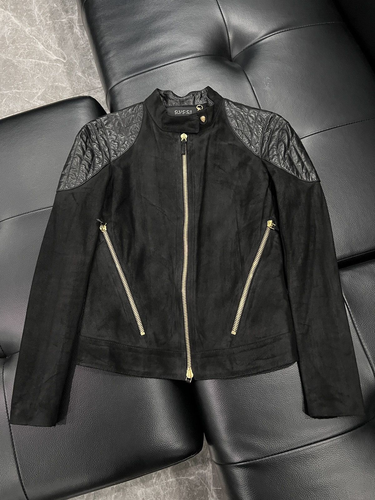 Gucci Gucci by Tom Ford 2000s Paneled Leather Biker Jacket Size US S / EU 44-46 / 1 - 1 Thumbnail