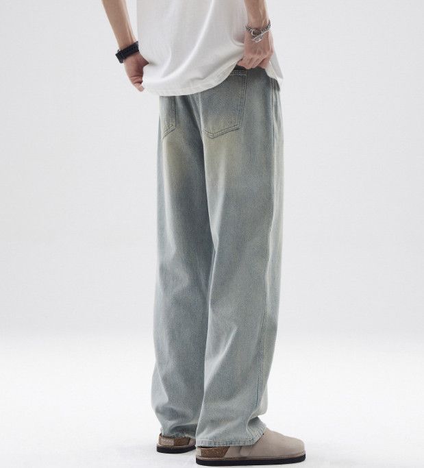 Jean Retro washed men's baggy straight loose distressed jeans Size US 32 / EU 48 - 4 Thumbnail