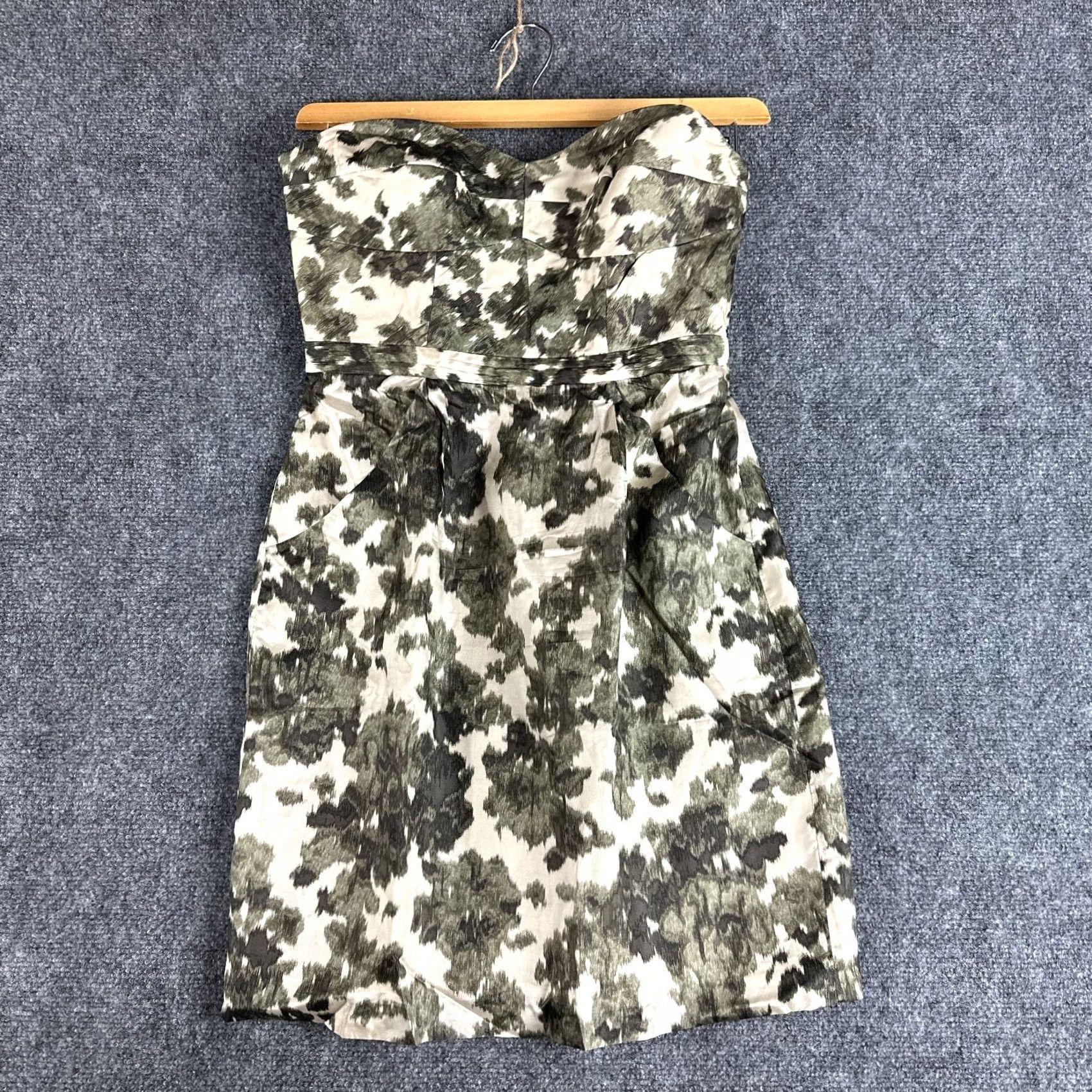 J.Crew J Crew Dress Womens Size 4 Silk Strapless Bustier Boned Zip Lined Ikat Print Green Size S / US 4 / IT 40 - 4 Thumbnail