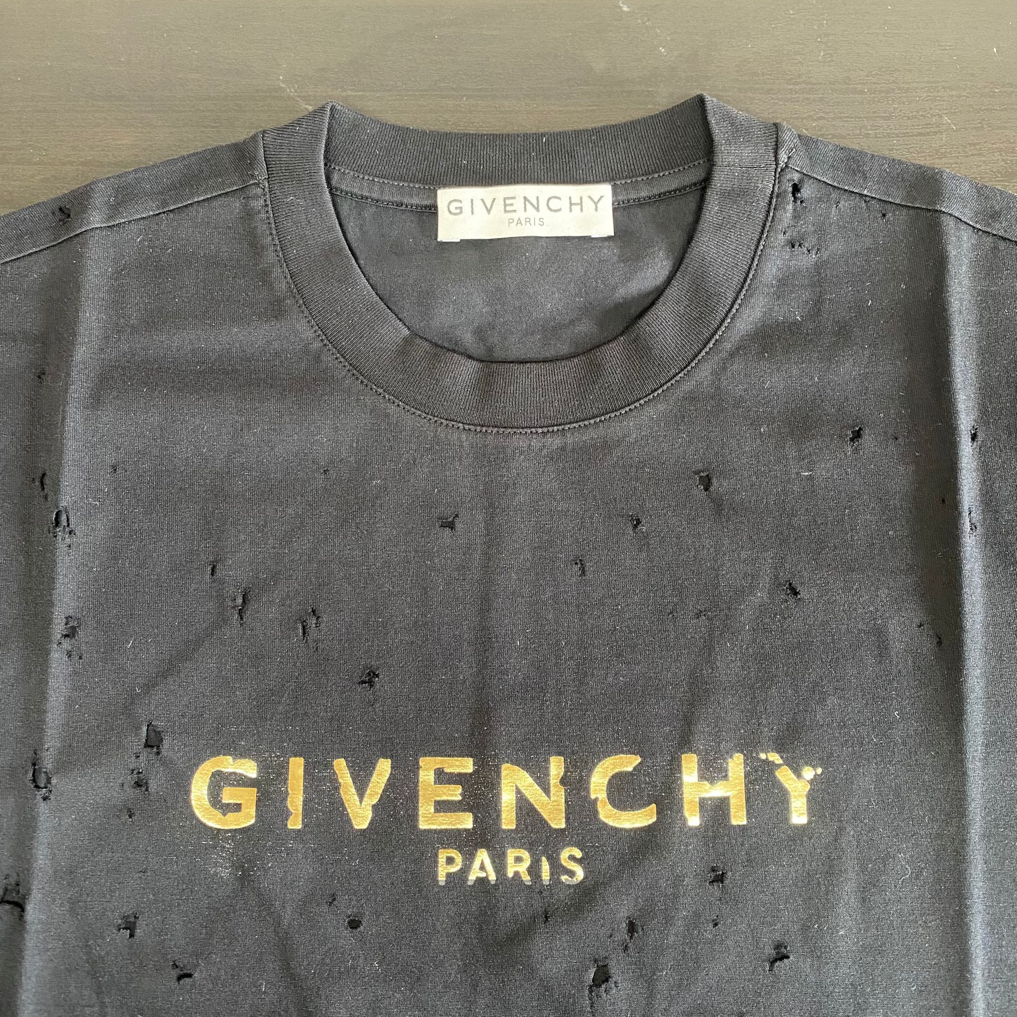 Givenchy Black Distressed Gold Blurred Logo T-Shirt Size XS / US 0-2 / IT 36-38 - 6 Thumbnail