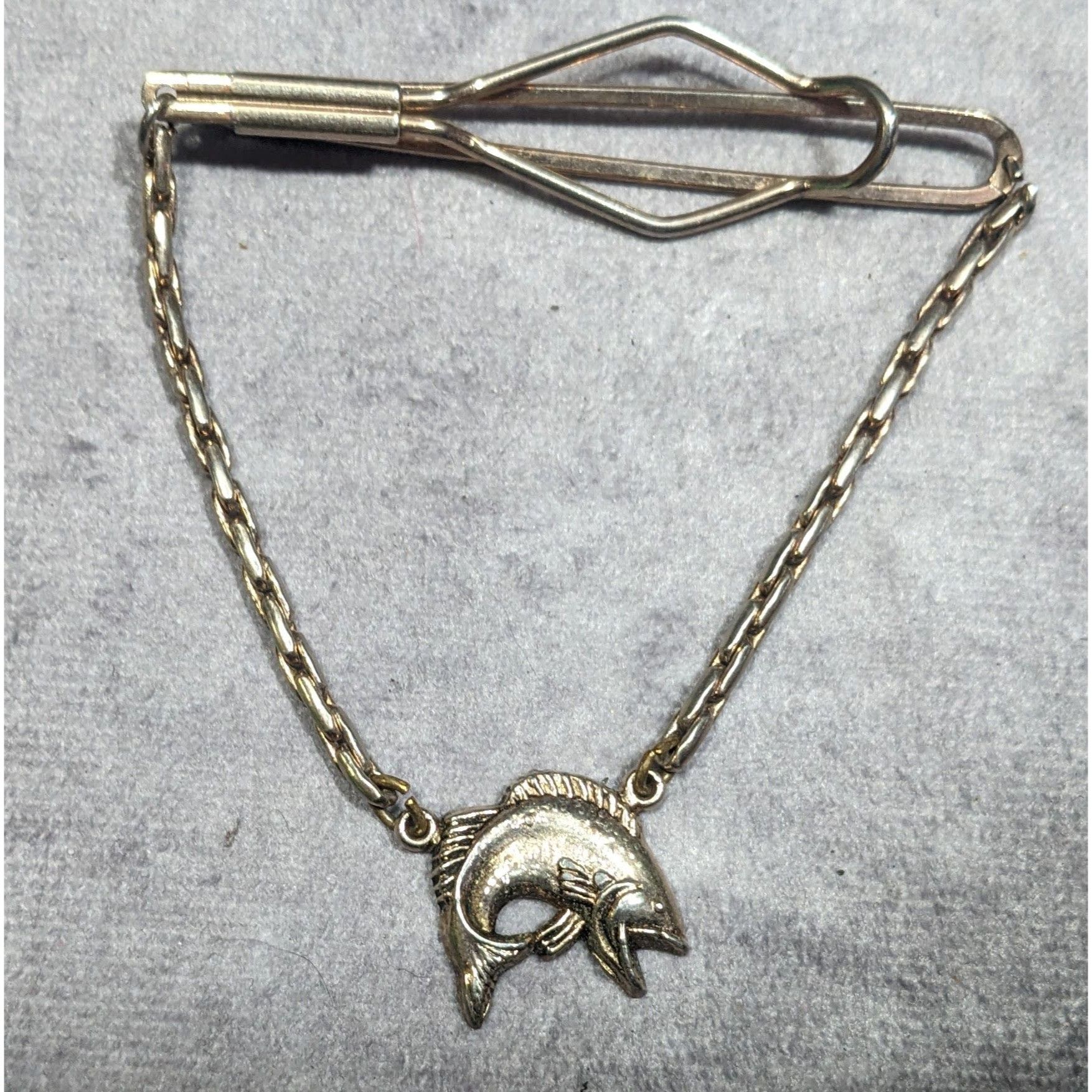 Other Vintage Silver Tone Tie Bar With Chain And Fish Charm Silver Size ONE SIZE - 3 Thumbnail