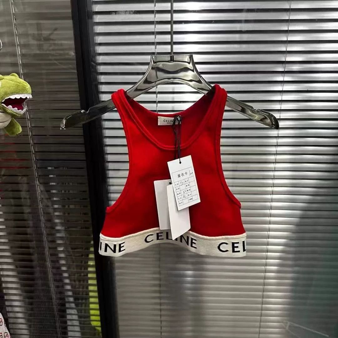 Celine Celine Red Slogan Tank Top S Size S / US 4 / IT 40 - 1 Thumbnail