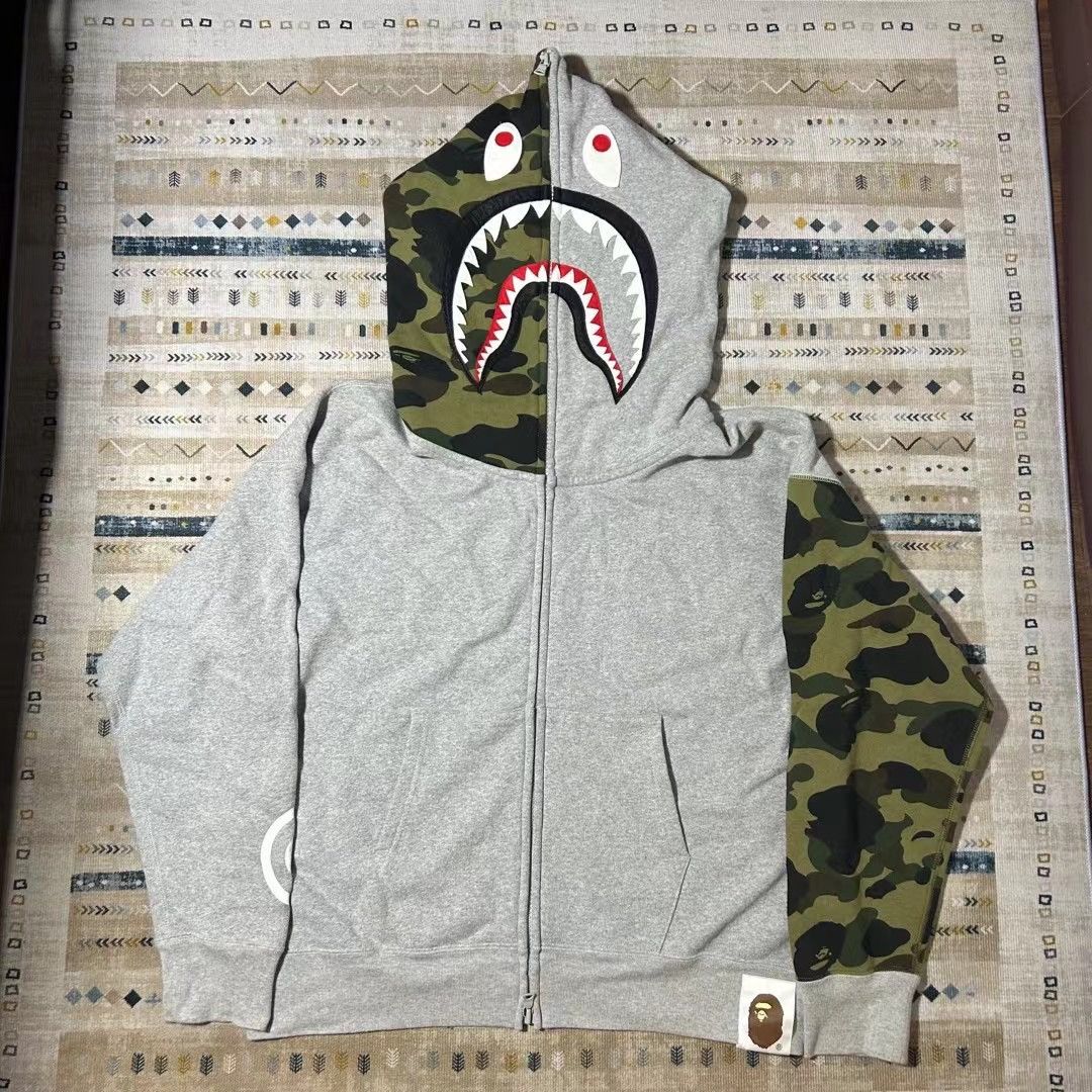 Bape shark hoodie grey camo best sale