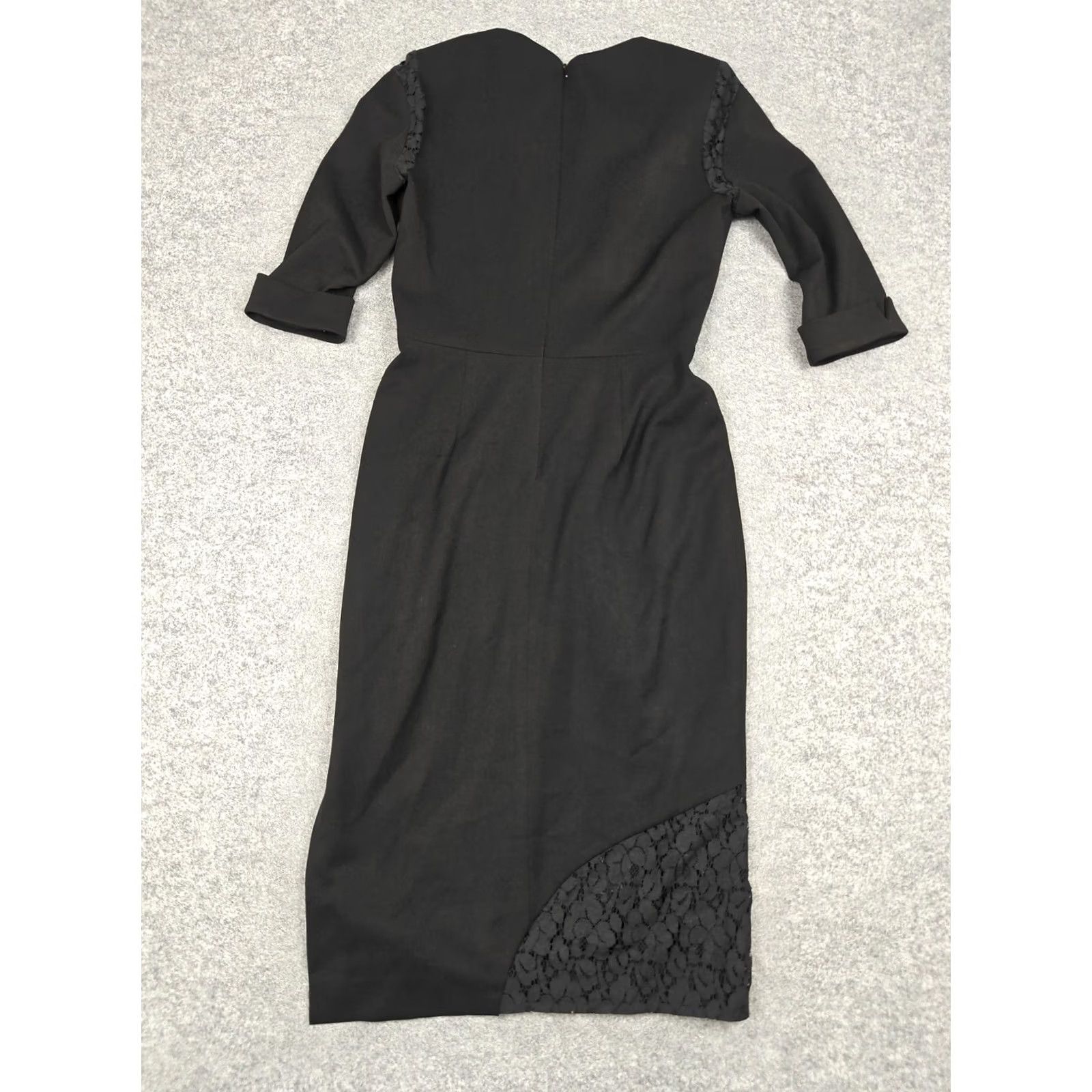 Black Halo VINTAGE Black Halo Dress Womens 6 Black Lace Panel Sheath 3/4 Sleeve Midi Style 208308 Size M / US 6-8 / IT 42-44 - 5 Thumbnail