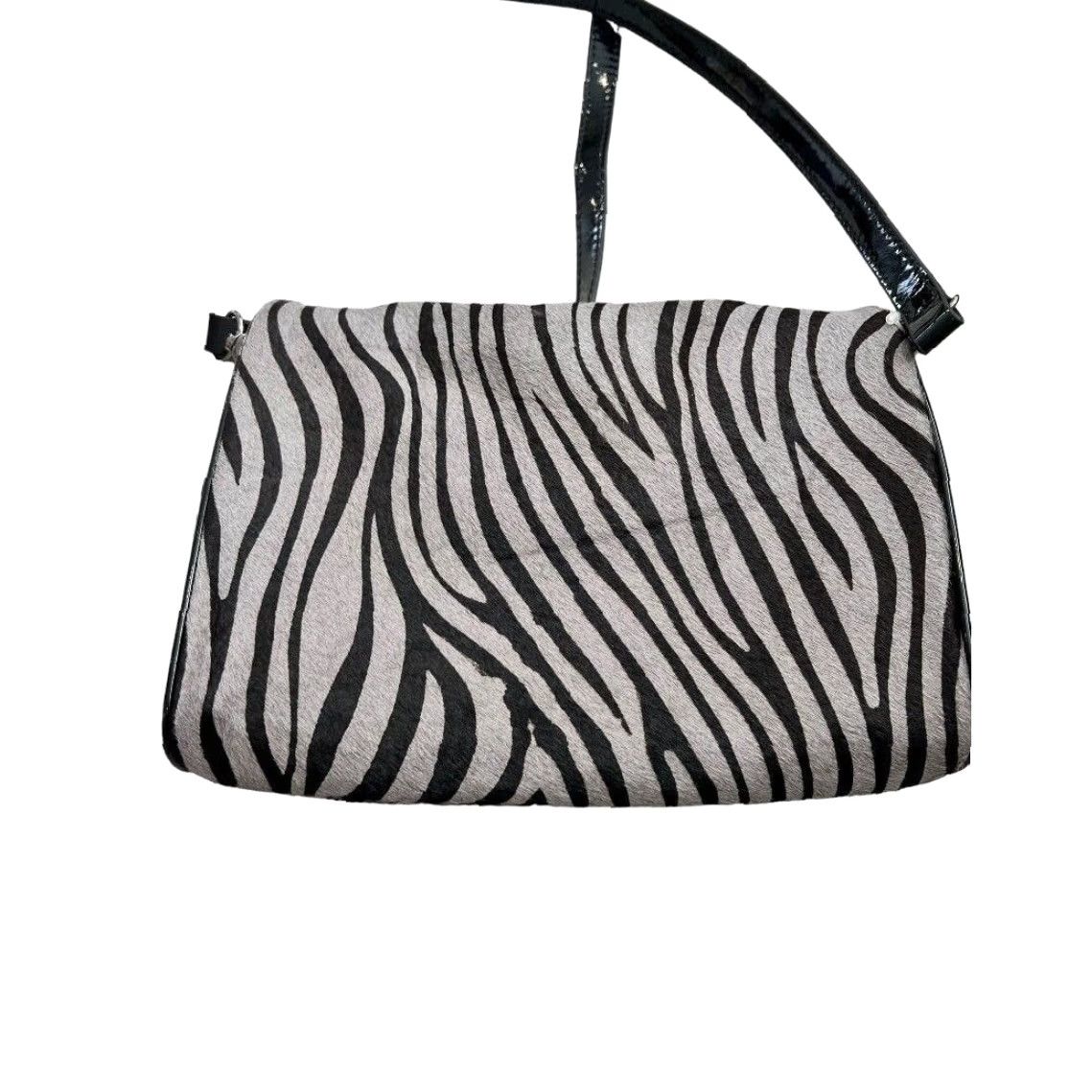 Johnston & Murphy Johnston & Murphy Zebra Pony Hair Patent Leather Shoulder Bag Clutch Handbag Multicolor Zebra Print Women Small 24" Strap Size ONE SIZE - 6 Thumbnail