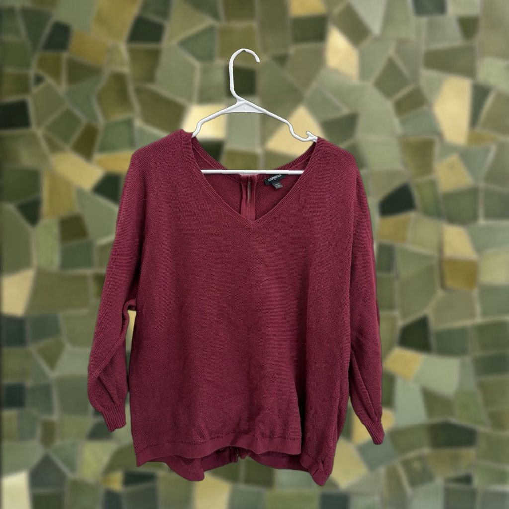 Express Express Womens Sweater Long Sleeve Zip Up Back V-Neck Red L Size L / US 10 / IT 46 - 1 Thumbnail
