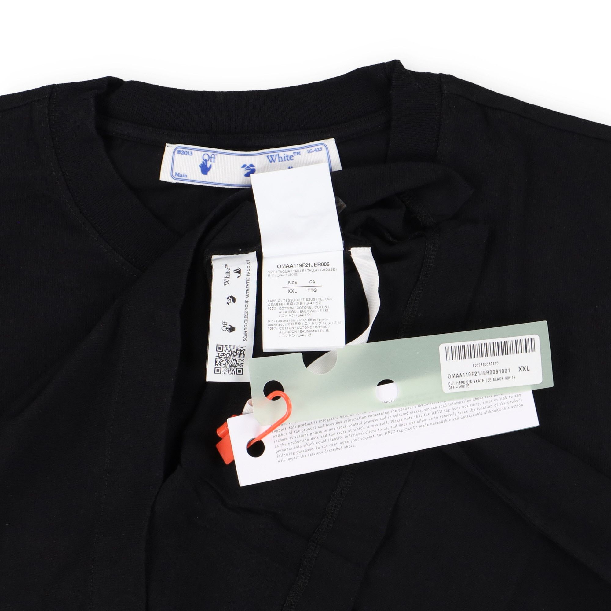 Off-White Black Embroidered Cut Here Logo Oversized Skate T-Shirt Size US XXL / EU 58 / 5 - 6 Thumbnail
