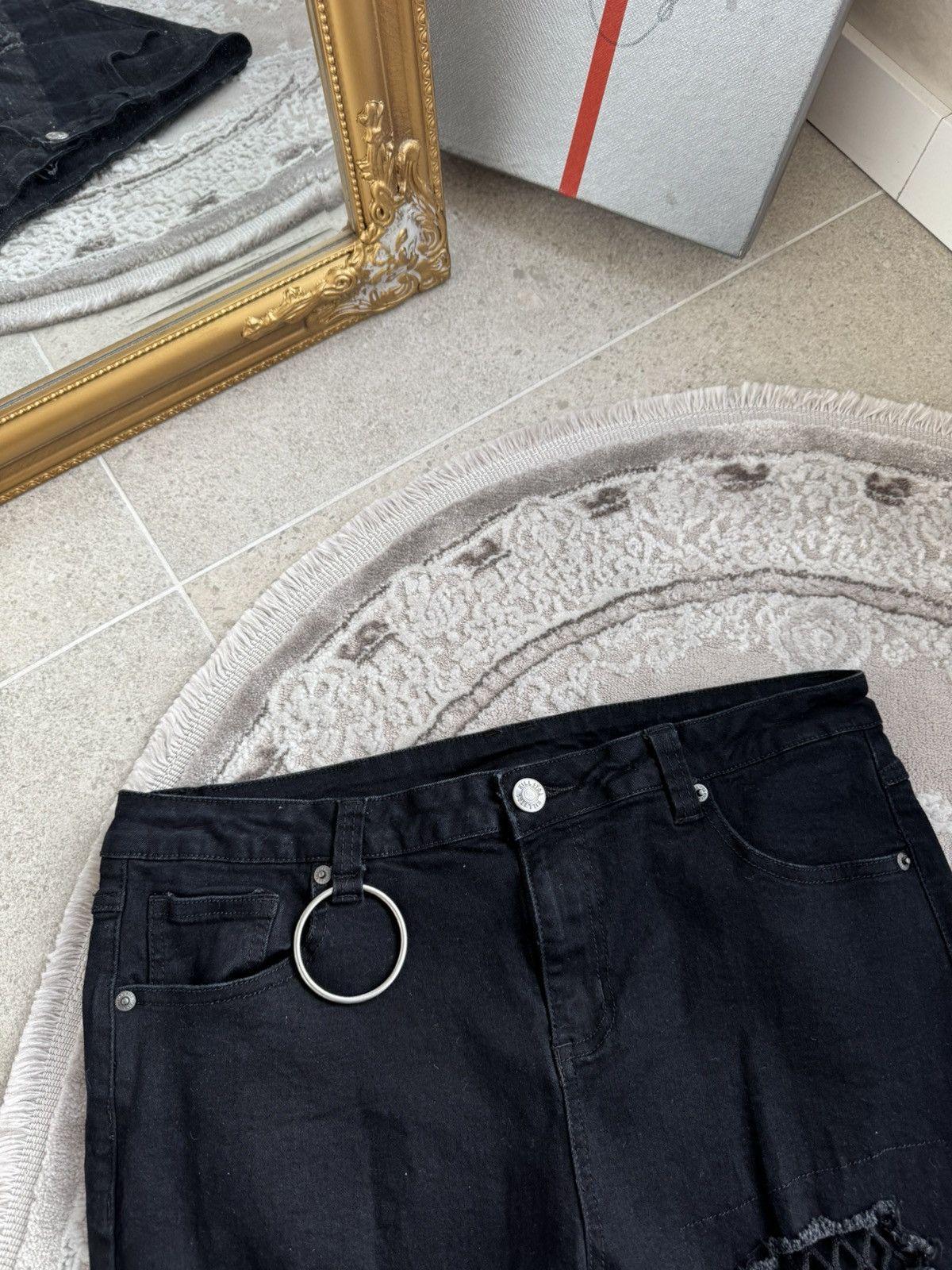 Killstar Killstar Black Distressed Goth Jeans with D-Ring Detailing Size 34" / US 12 / IT 48 - 7 Thumbnail