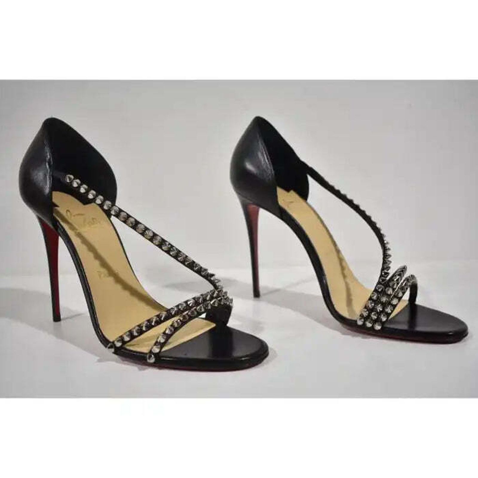 Christian Louboutin So Spike 100 Black Silver Ankle Strap Sandal Heel Pump 41 Size US 11 / IT 41 - 4 Thumbnail