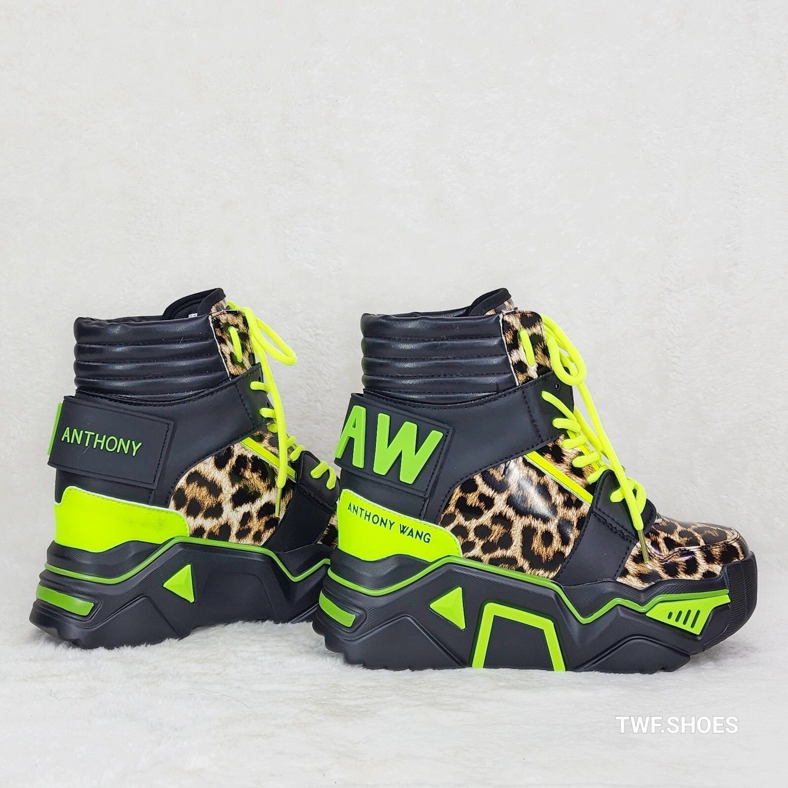 Other Wang Damson Lime Leopard Platform Hi-Top Sneaker Boots Hidde Size US 7.5 / IT 37.5 - 4 Thumbnail