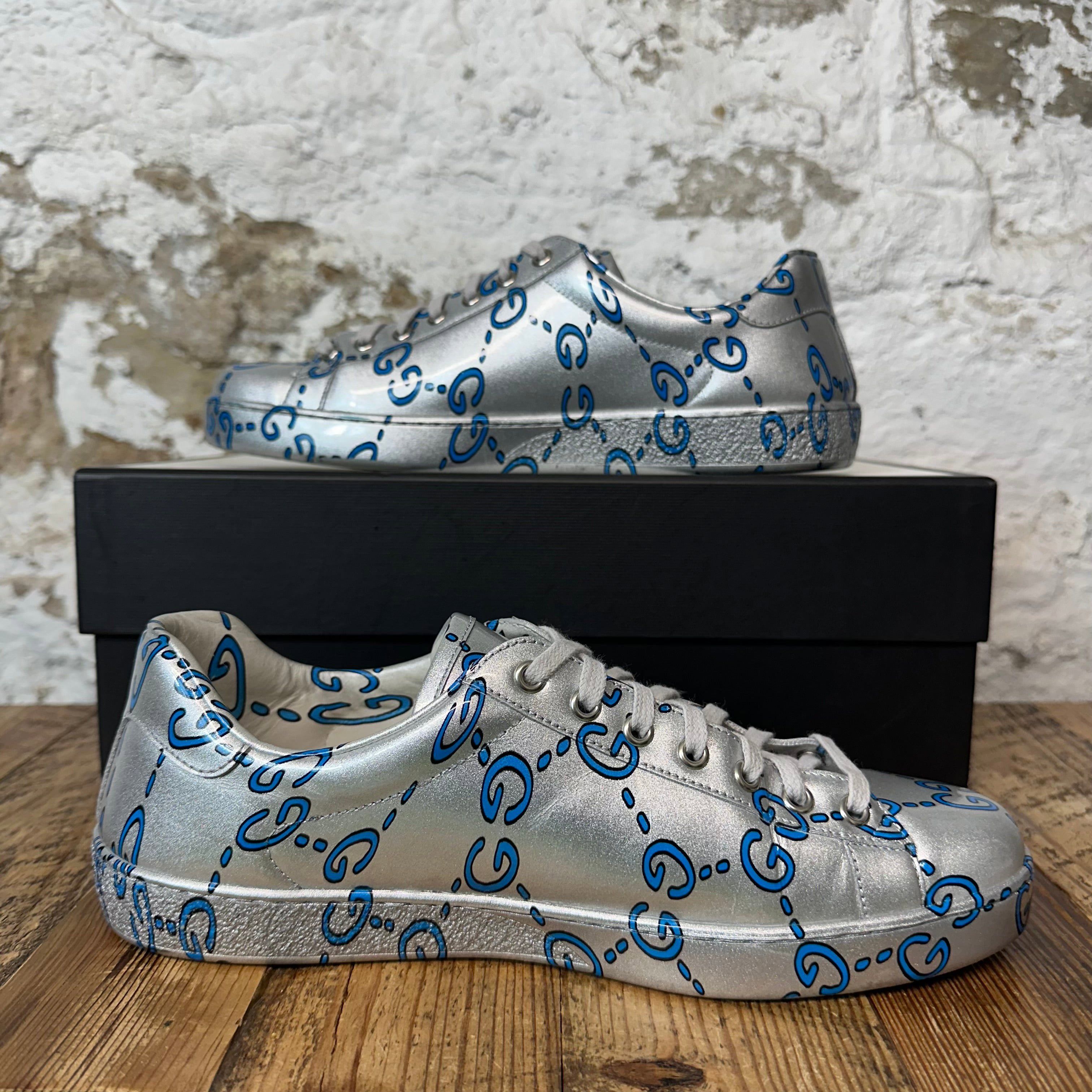 Gucci Gucci Blue GG Monogram Silver Ace Sneaker Sz 8 Size US 8 / EU 41 - 2 Thumbnail