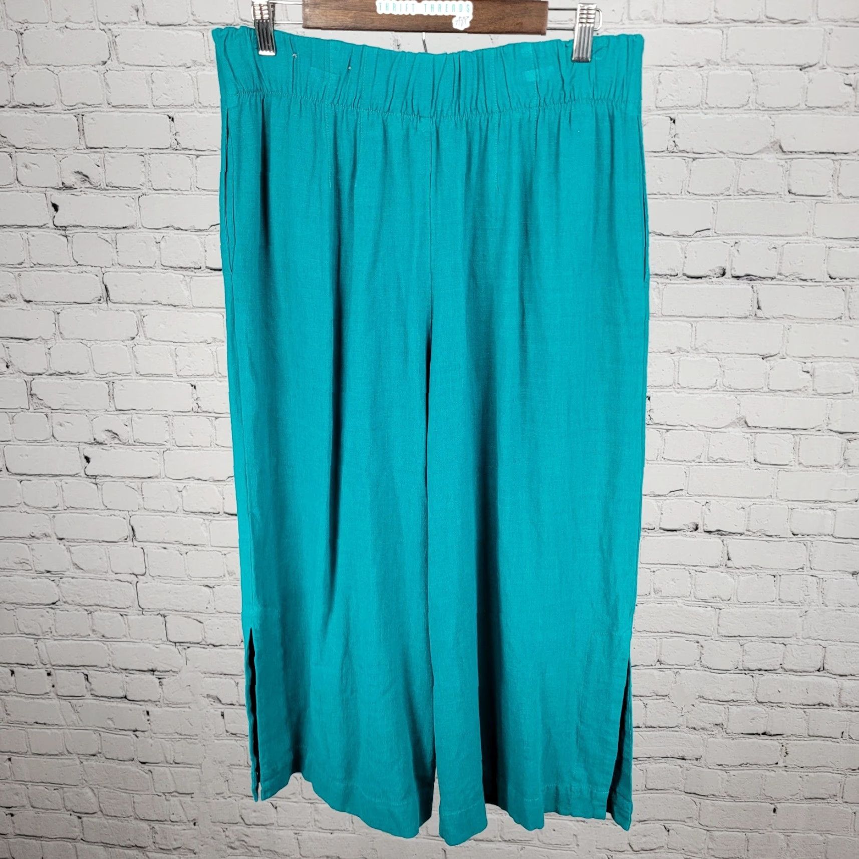 Soft Surroundings Soft Surroundings Blue Linen Blend High Rise Wide Leg Crop Pants Medium (32x21) Size 32" / US 10 / IT 46 - 2 Thumbnail