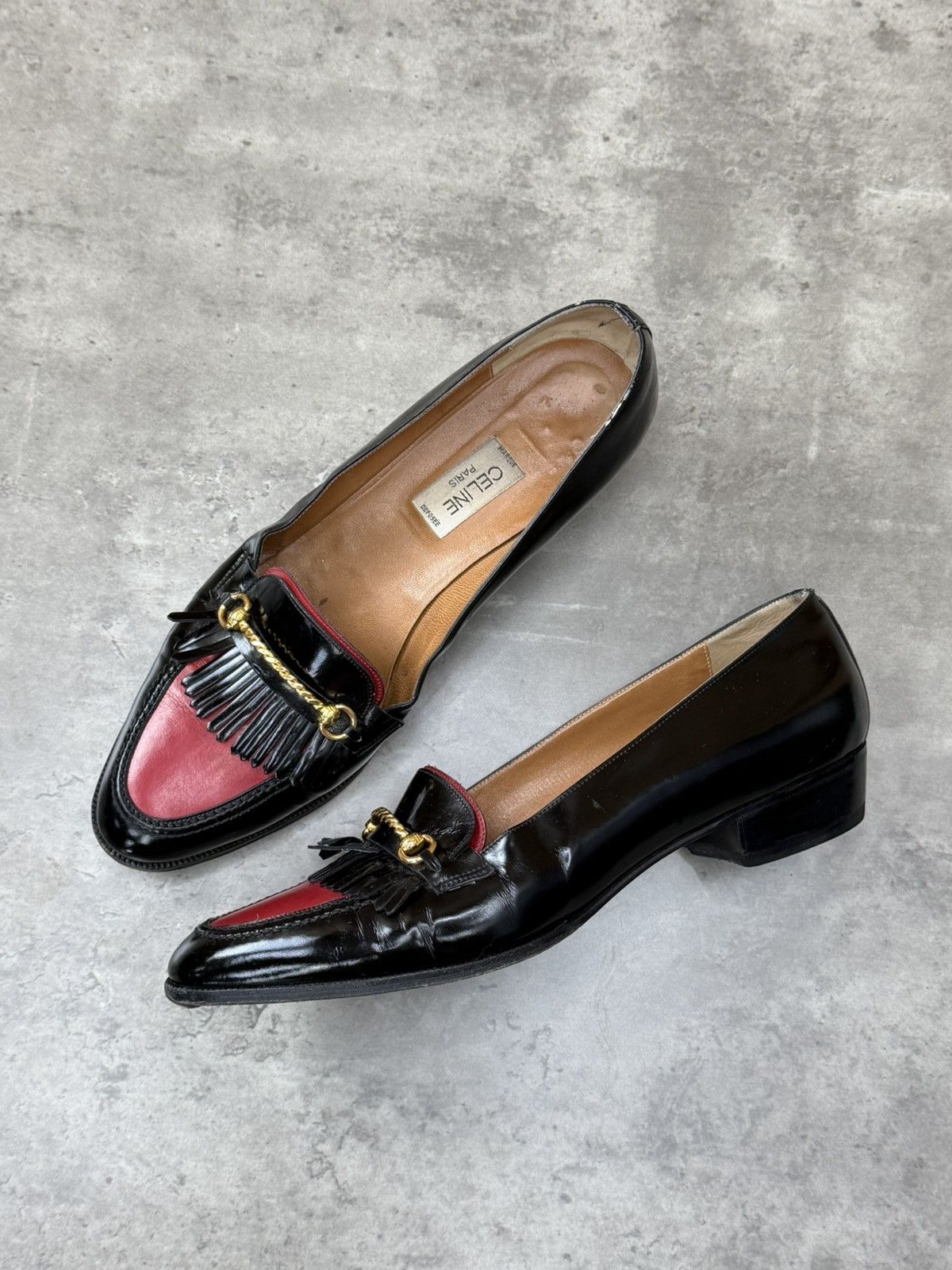 Celine Vintage Celine Leather Loafers Black Red Size 40 1/2 Size US 10.5 / IT 40.5 - 1 Thumbnail