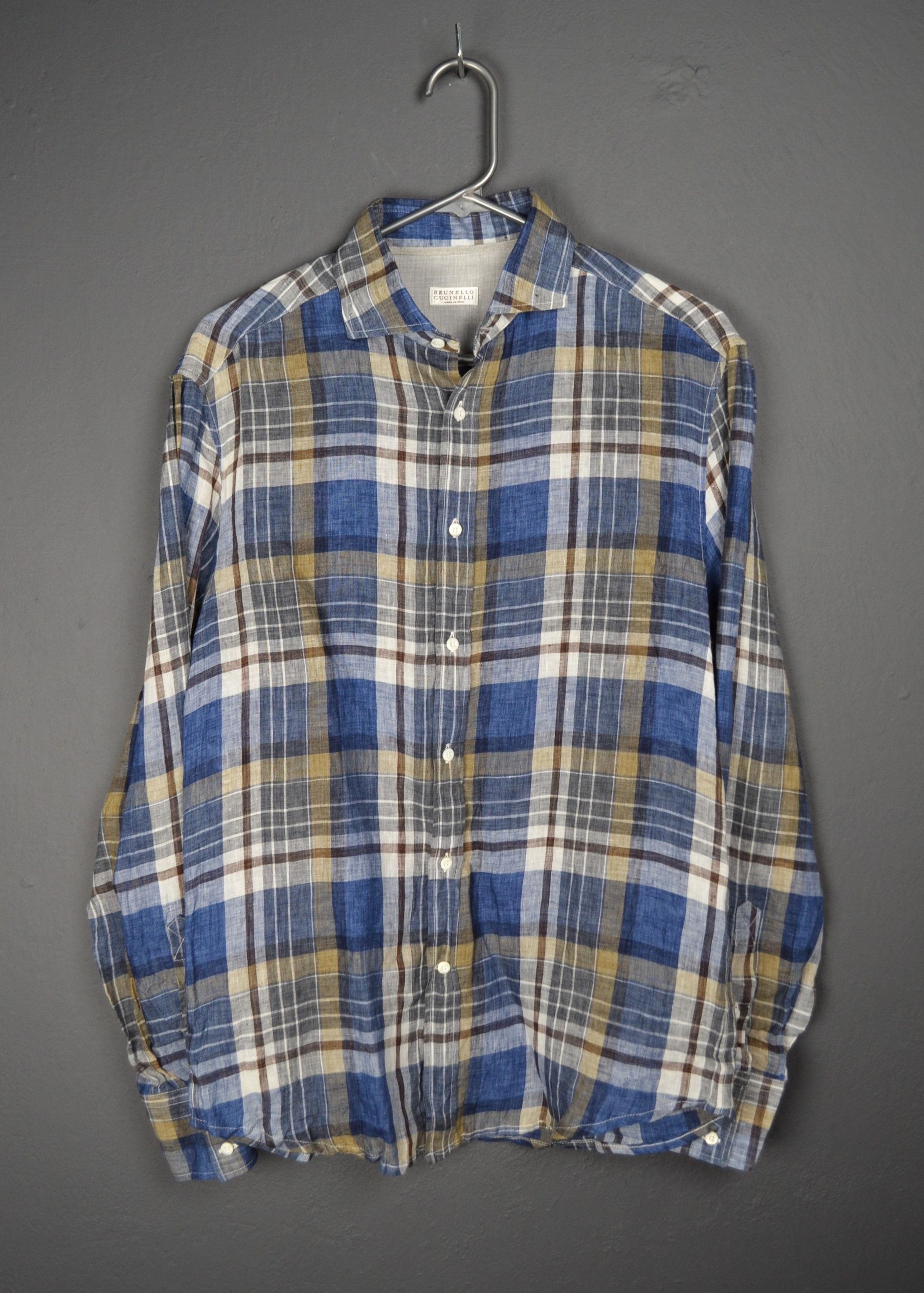 Brunello Cucinelli Brunello Cucinelli M size Linen Plaid Shirt Italy Size US M / EU 48-50 / 2 - 1 Thumbnail