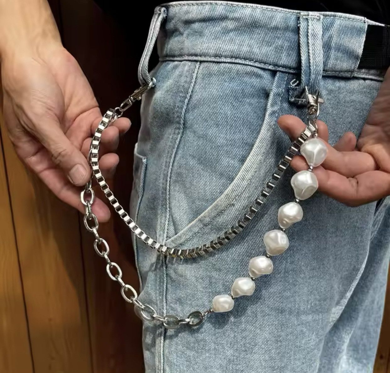 Jewelry New Irregular Imitation Pearl Waist Chain Key Chain Size ONE SIZE - 2 Thumbnail