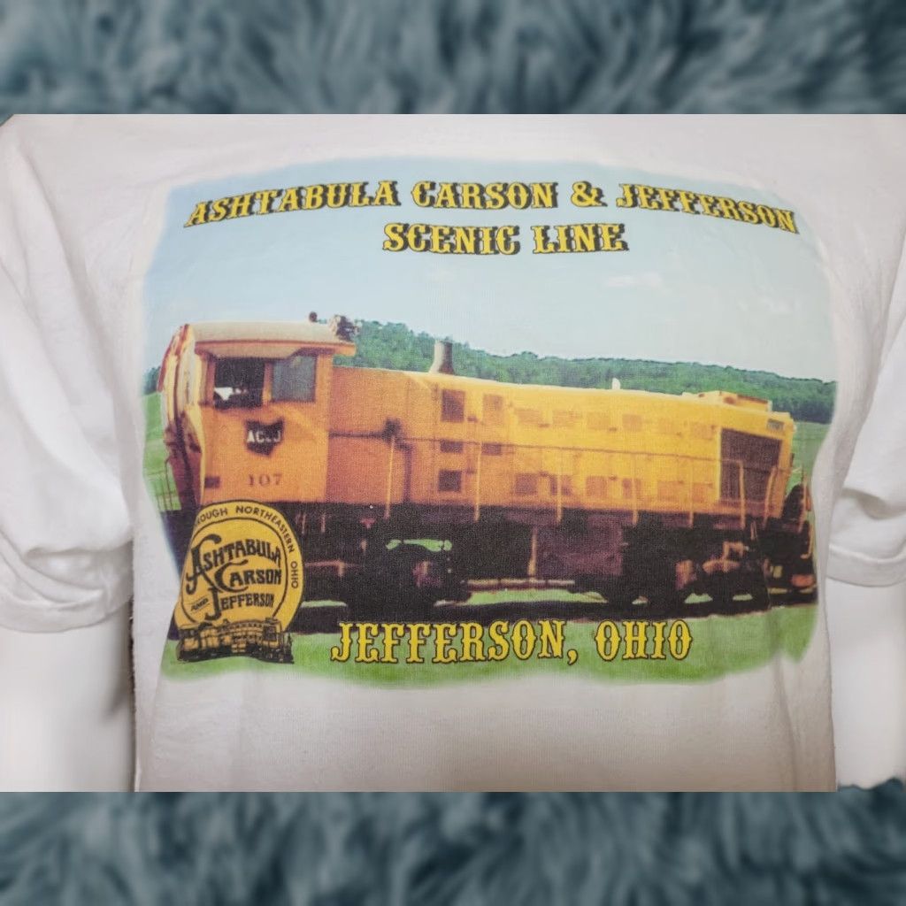 Hanes Han­es T-Shirt ASHTABULA CARSON & JEFFERSON SCENIC LINE Railroad OH Large White Cotton Blend Crew Neck Short Sleeve Men Graphic Print Vintage No Size US L / EU 52-54 / 3 - 1 Thumbnail