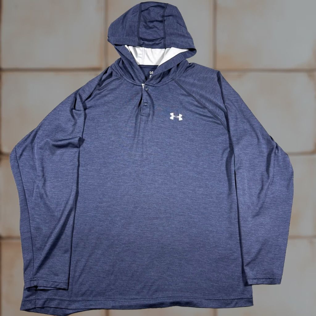 Under Armour Under Armour Hoodie Mens 2XL Navy Loose Performance Lightweight Henley Button Spring Summer Fall Breathable Moisture Wicking Logo Raglan Shirt Size US XXL / EU 58 / 5 - 1 Thumbnail