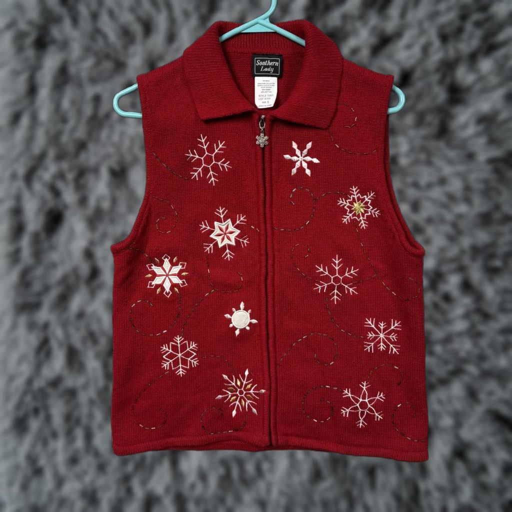 Vintage VINTAGE Southern Lady Vest Shirt Womens S Red Snowflake Zip Holiday Christmas Cozy Size S / US 4 / IT 40 - 1 Thumbnail