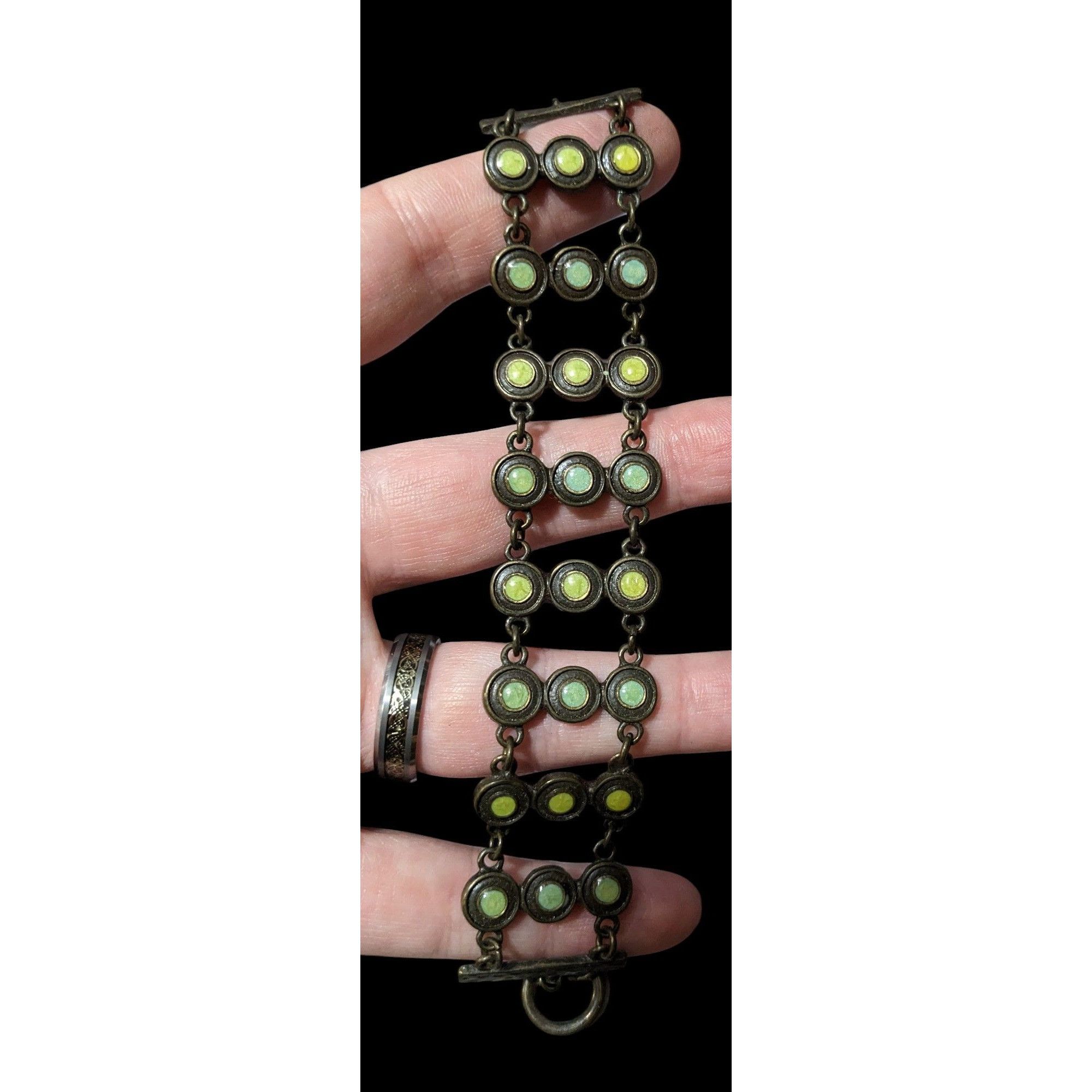 Other Antiqued Gold Tone Green And Blue Enamel Vintage Style Brace Size ONE SIZE - 2 Thumbnail