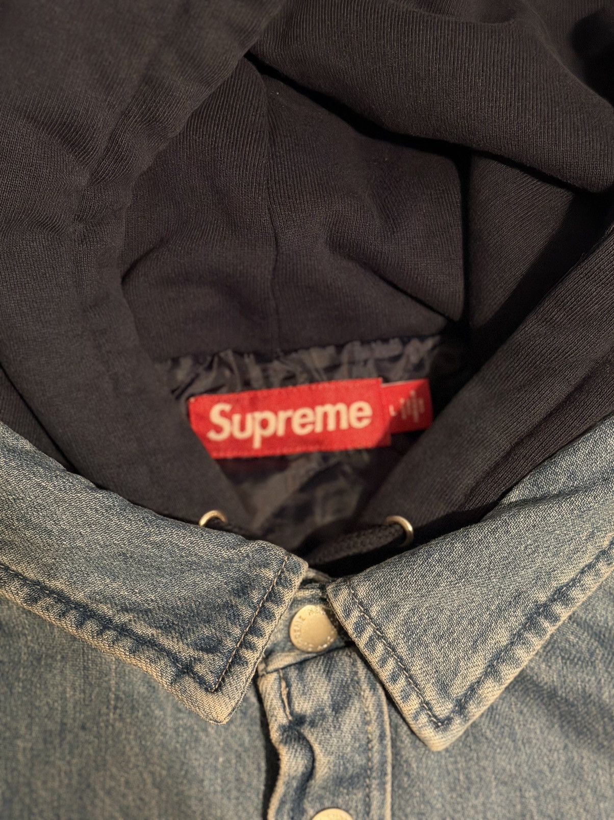 Supreme Supreme Patches Hooded Zip Up Shirt Denim Large‼️Brand New‼️ Size US L / EU 52-54 / 3 - 7 Thumbnail