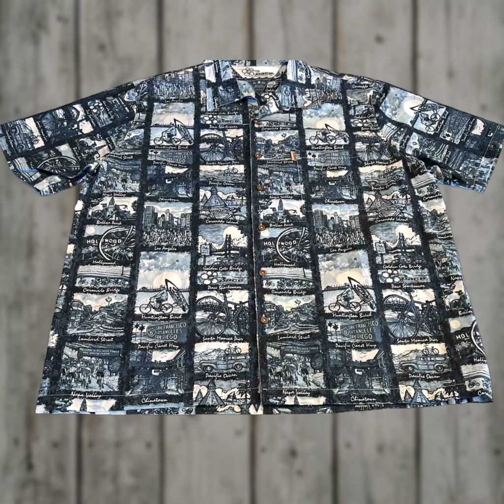 Vintage Pace Sports Wear Men’s XXL Button Short Sleeve Blue White Pacific Ocean Napa SF Shirt Adult XX Large Casual, Travel Size US 39 - 1 Thumbnail