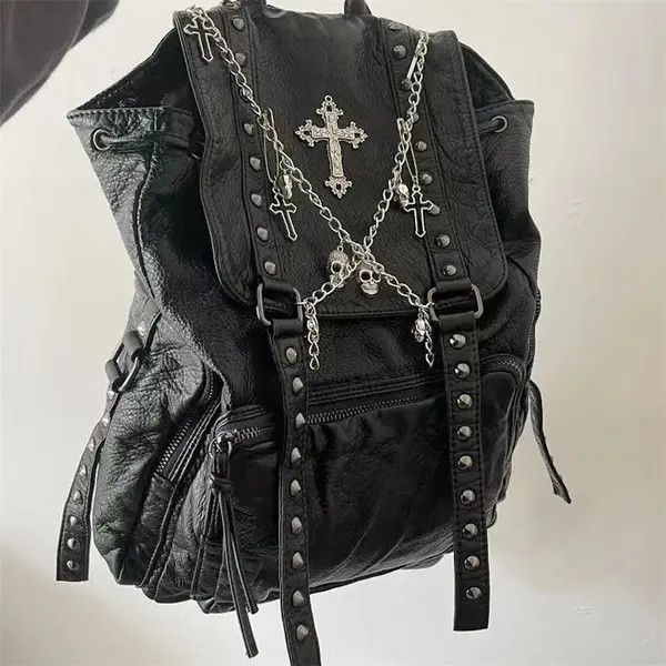 Other Goth Y2k Backpack Punk Bag artificial leather cross Skeleton Size ONE SIZE - 3 Thumbnail