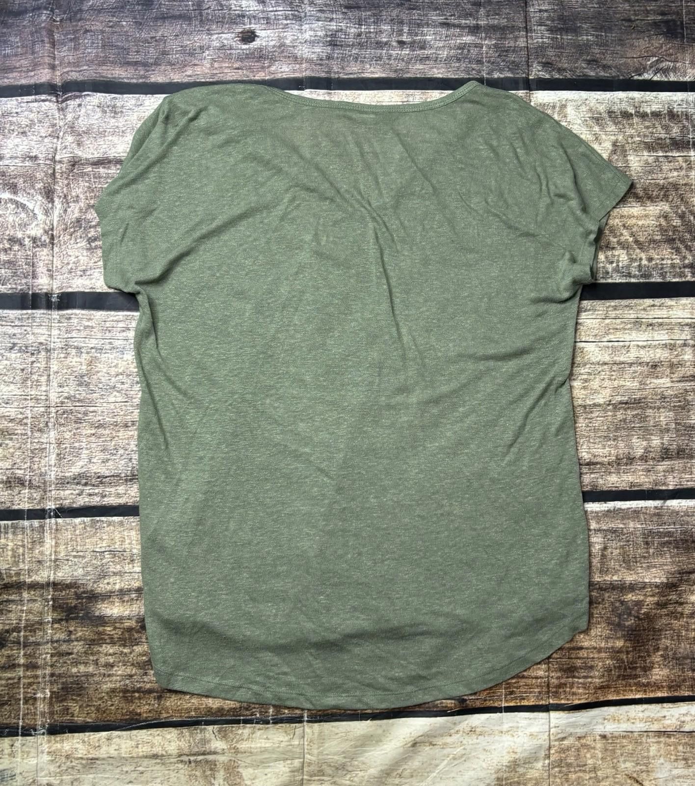 Other Caslon Top Womens S Linen Blend Short Sleeve Green Keyhole Size S / US 4 / IT 40 - 3 Thumbnail