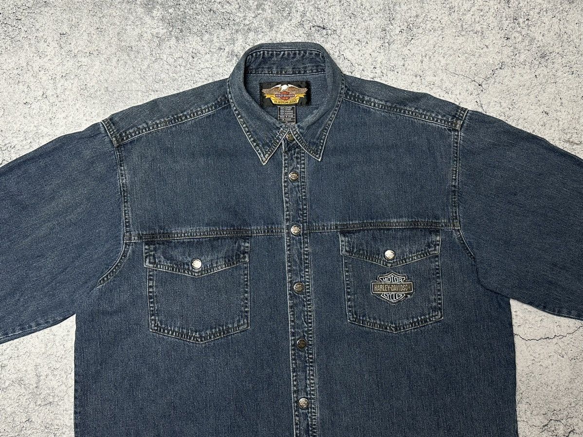 Vintage Vintage Harley Davidson Denim Button Shirt Size US XL / EU 56 / 4 - 2 Thumbnail