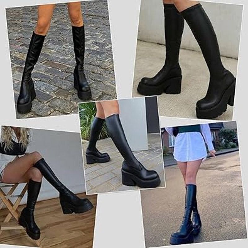 Other Aminugal Women's Size 10 Black Knee High Platform Boots Size US 10 / IT 40 - 5 Thumbnail