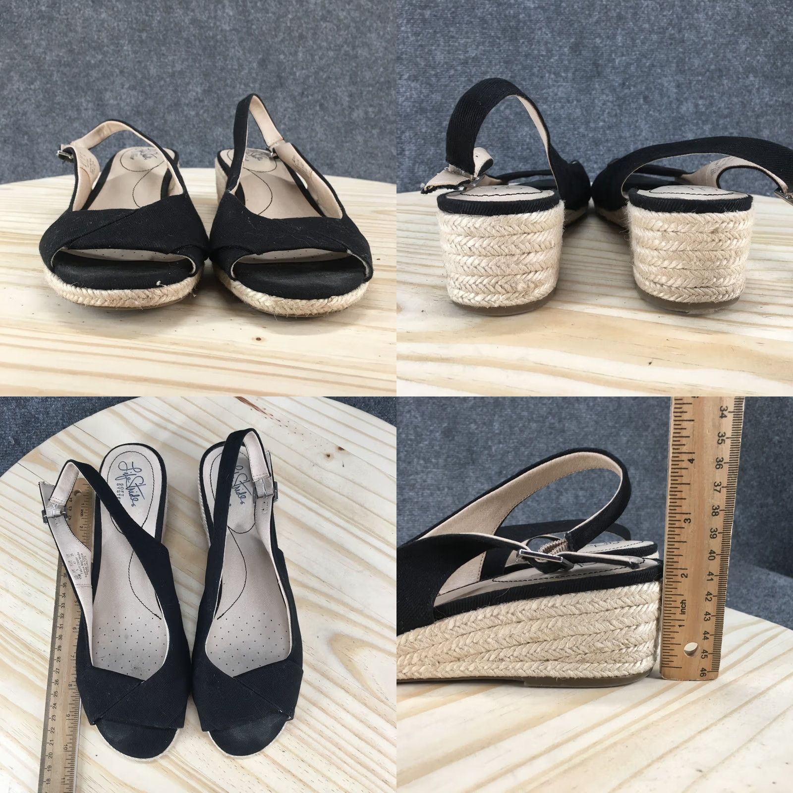 Vintage LifeStride Sandals Womens 11M Socialite Slingback Espadrille Wedge Black Casual Size US 11 / IT 41 - 8 Thumbnail
