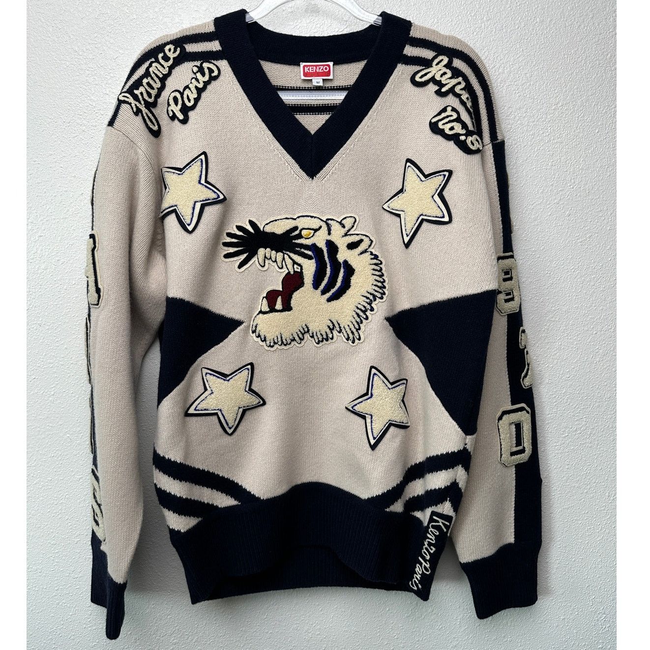 Other KENZO Paris Tiger Graphic V-Neck Sweater Off White Navy M Size US M / EU 48-50 / 2 - 2 Thumbnail