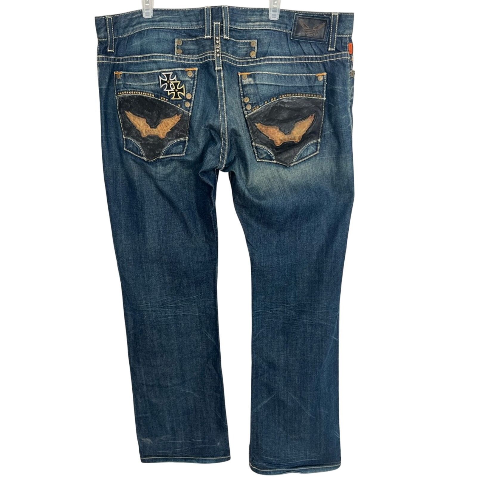 Robin's Jean Blue Double Front Cross 42 Made in USA Rare 34