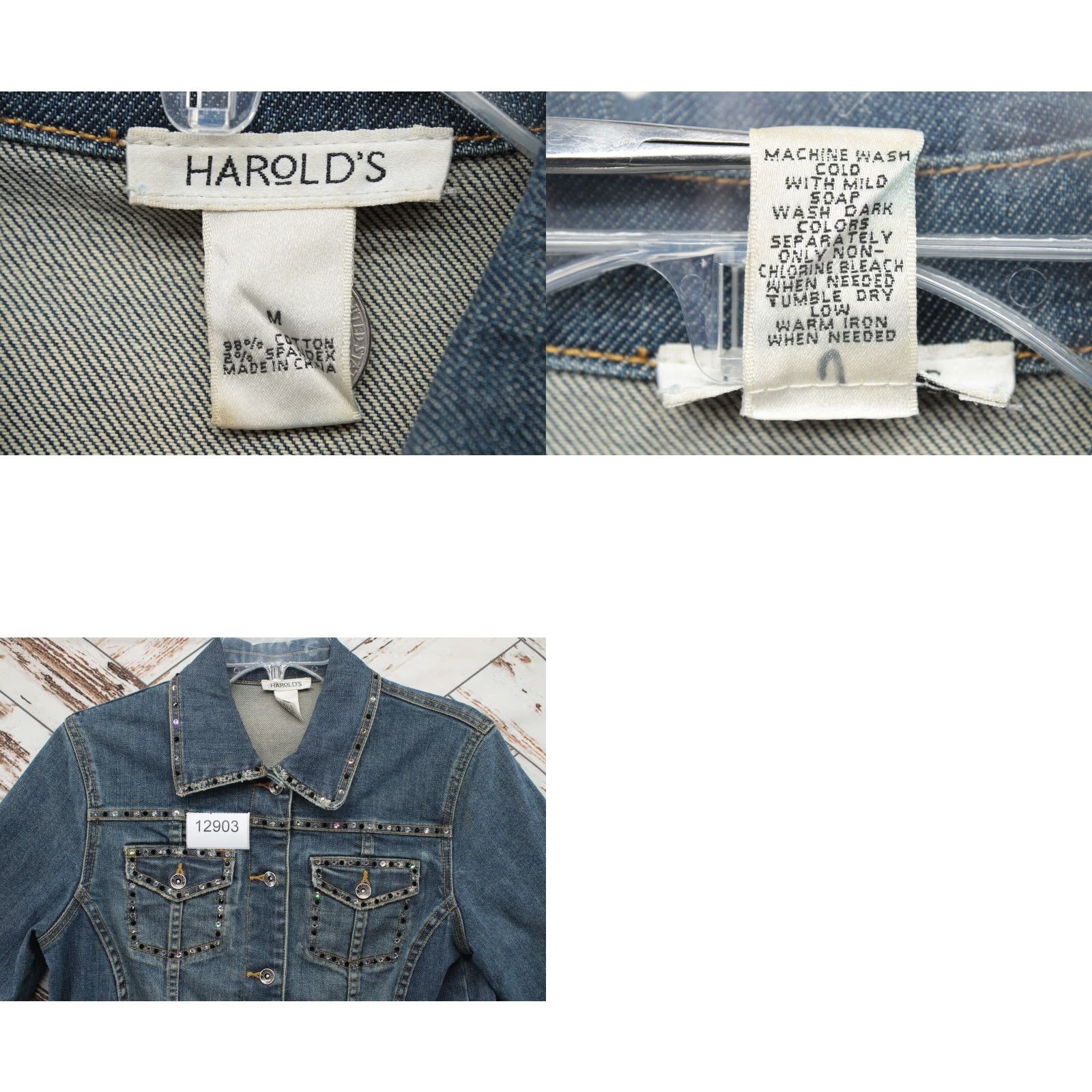 Vintage Harolds Denim Trucker Jacket Womens Medium Rhinestone Studded Cross Cropped Size M / US 6-8 / IT 42-44 - 8 Thumbnail