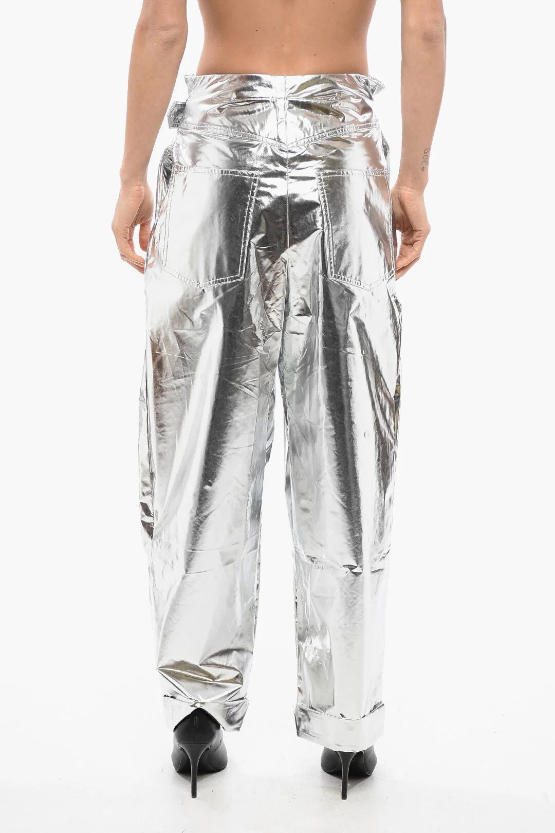 Balmain og1mm0326 High-Waisted Baggy-Fit Trousers in Sliver Size 26" / US 2 / IT 38 - 2 Thumbnail