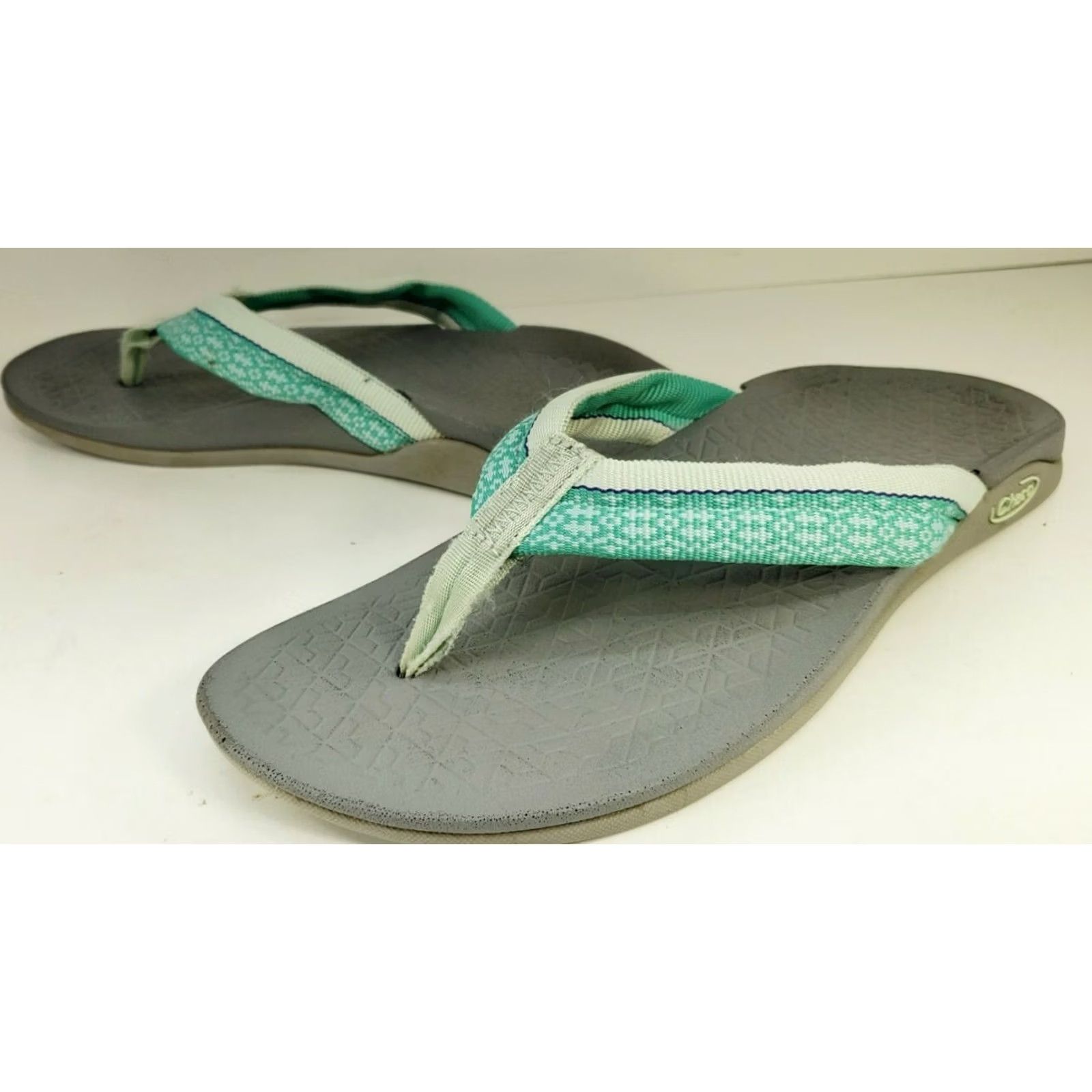Chaco Chaco Women's Flip Flop Thong Sandal Size 7 Mint Green White Straps Gray Footbed Size US 7 / IT 37 - 3 Thumbnail